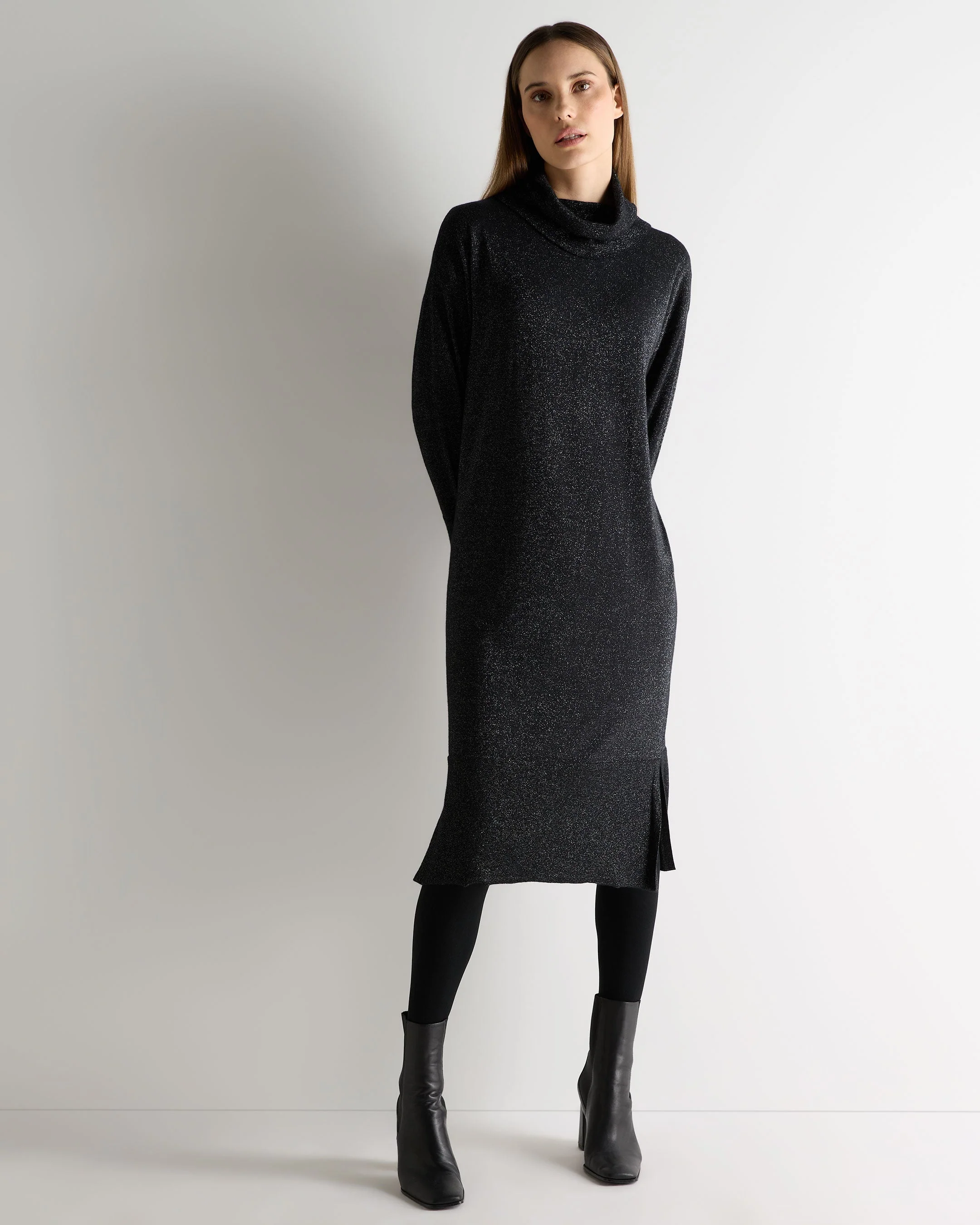 Women's Turtle Neck Cashmere Dress Black Sparkle