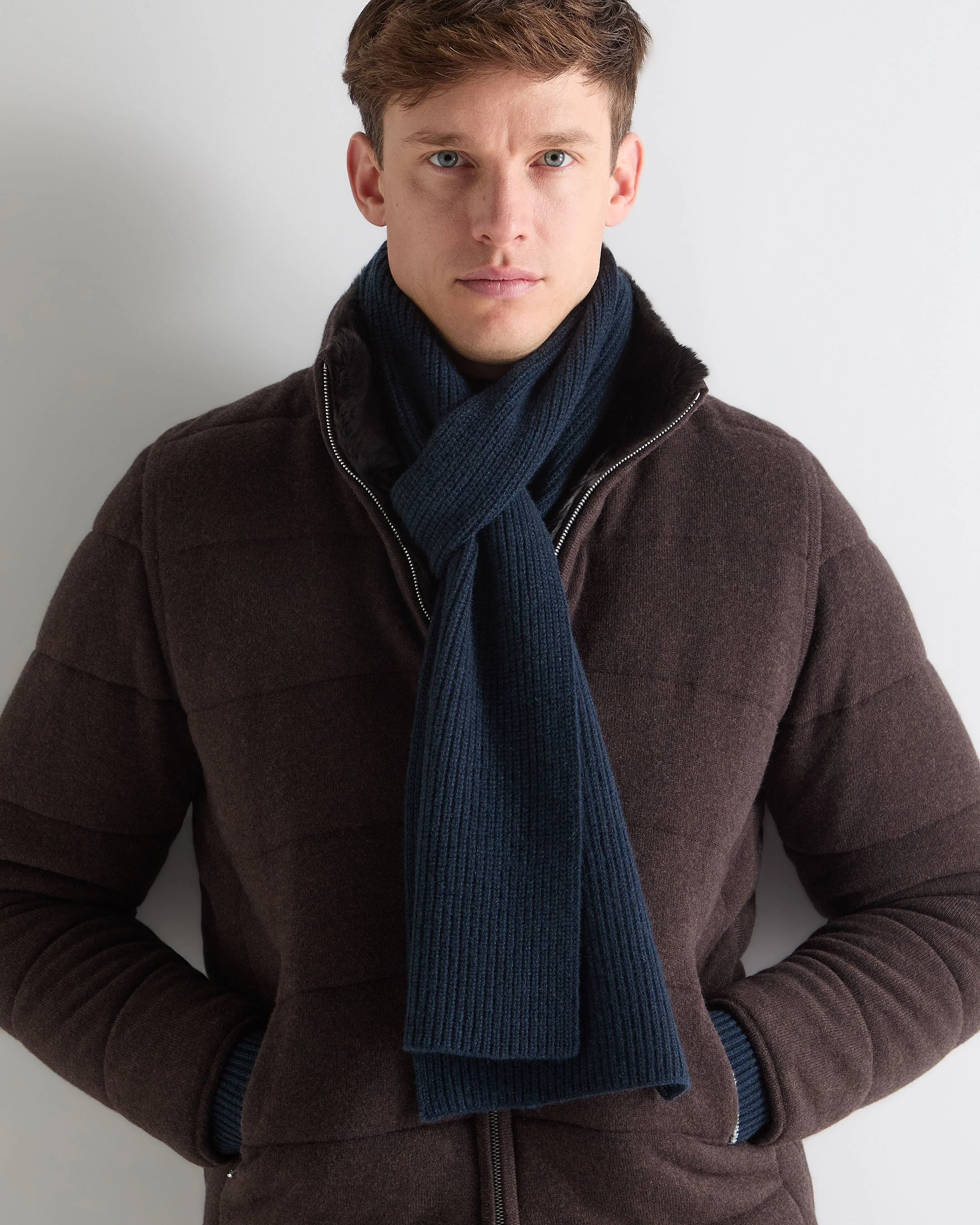 Unisex Ribbed Cashmere Scarf Indigo Blue