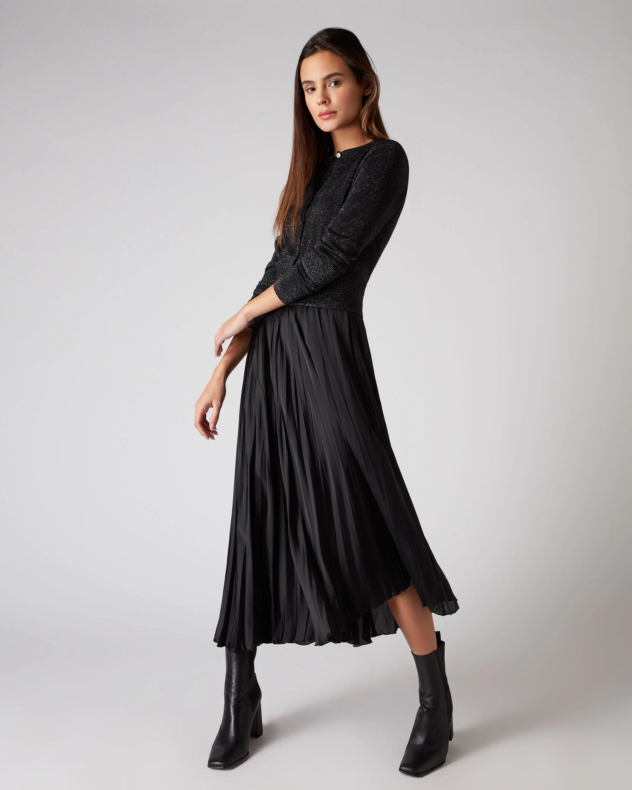 Women's Darcie Superfine Cashmere Cropped Cardigan With Lurex Black Sparkle