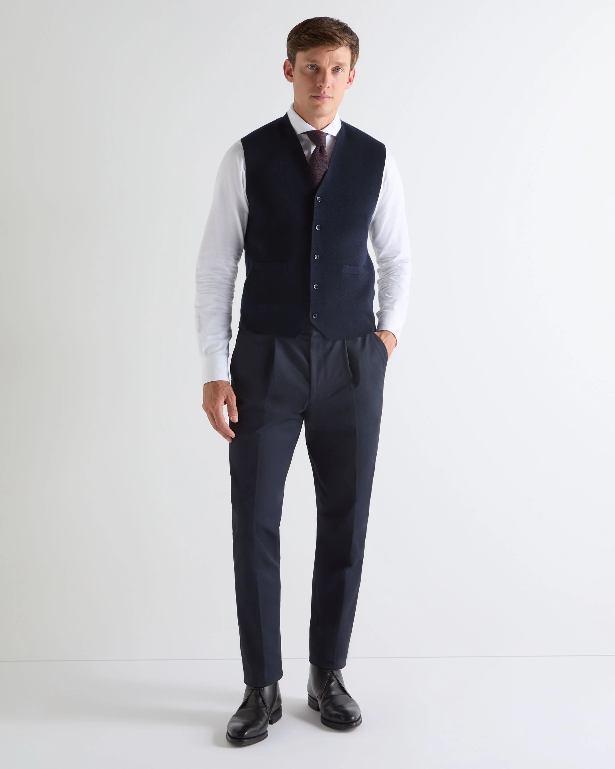 TUCCI KNITTED TIE Navy Blue + Brown