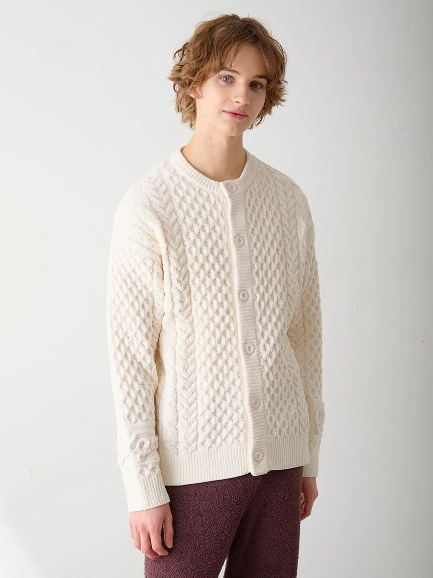 Men's Aran Rope Embroidery Logo Cardigan