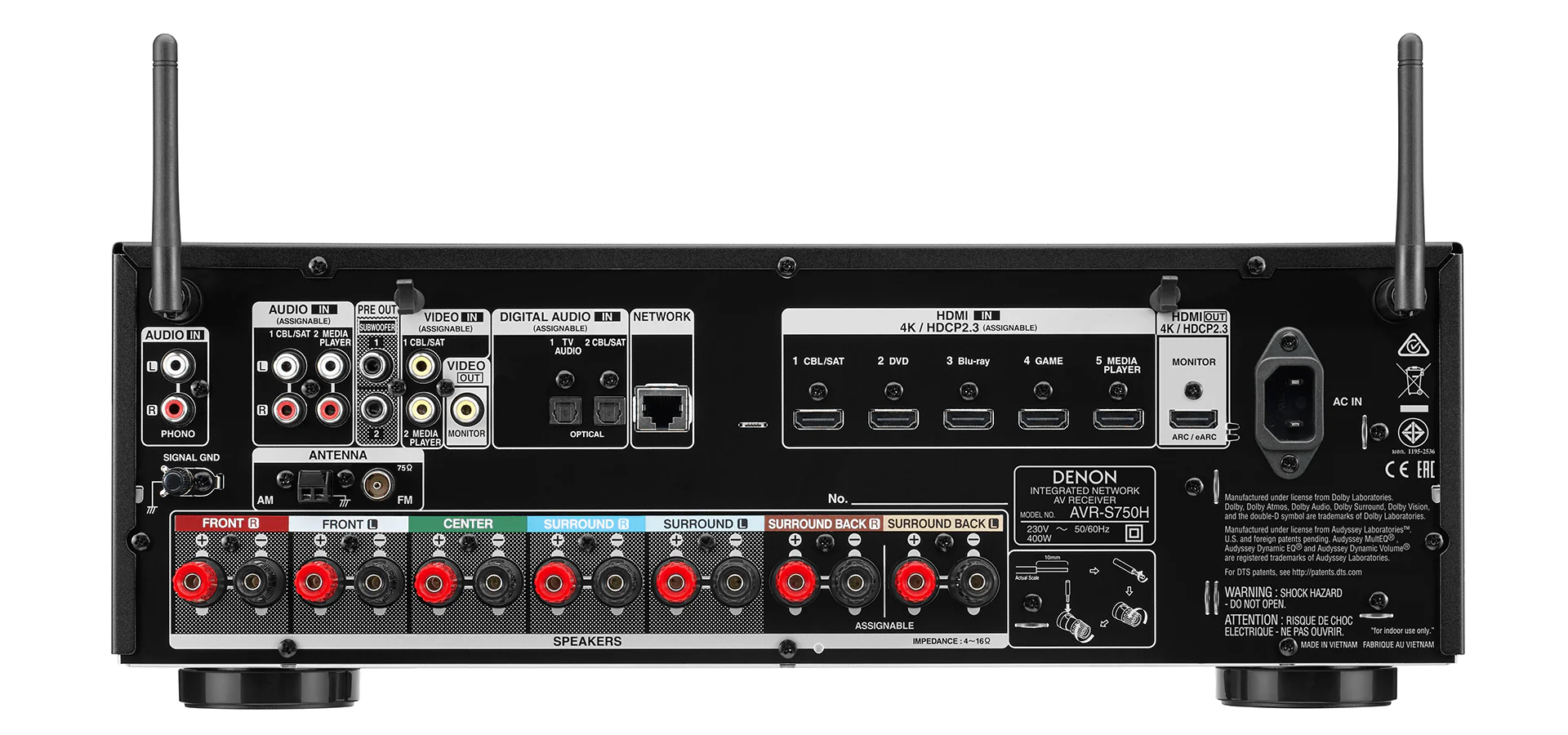 Denon AVR-S750H 220 volts AV Receiver Amplifier 5.1 Ch. 4K Ultra HD with Bluetooth 220v 240 volt
