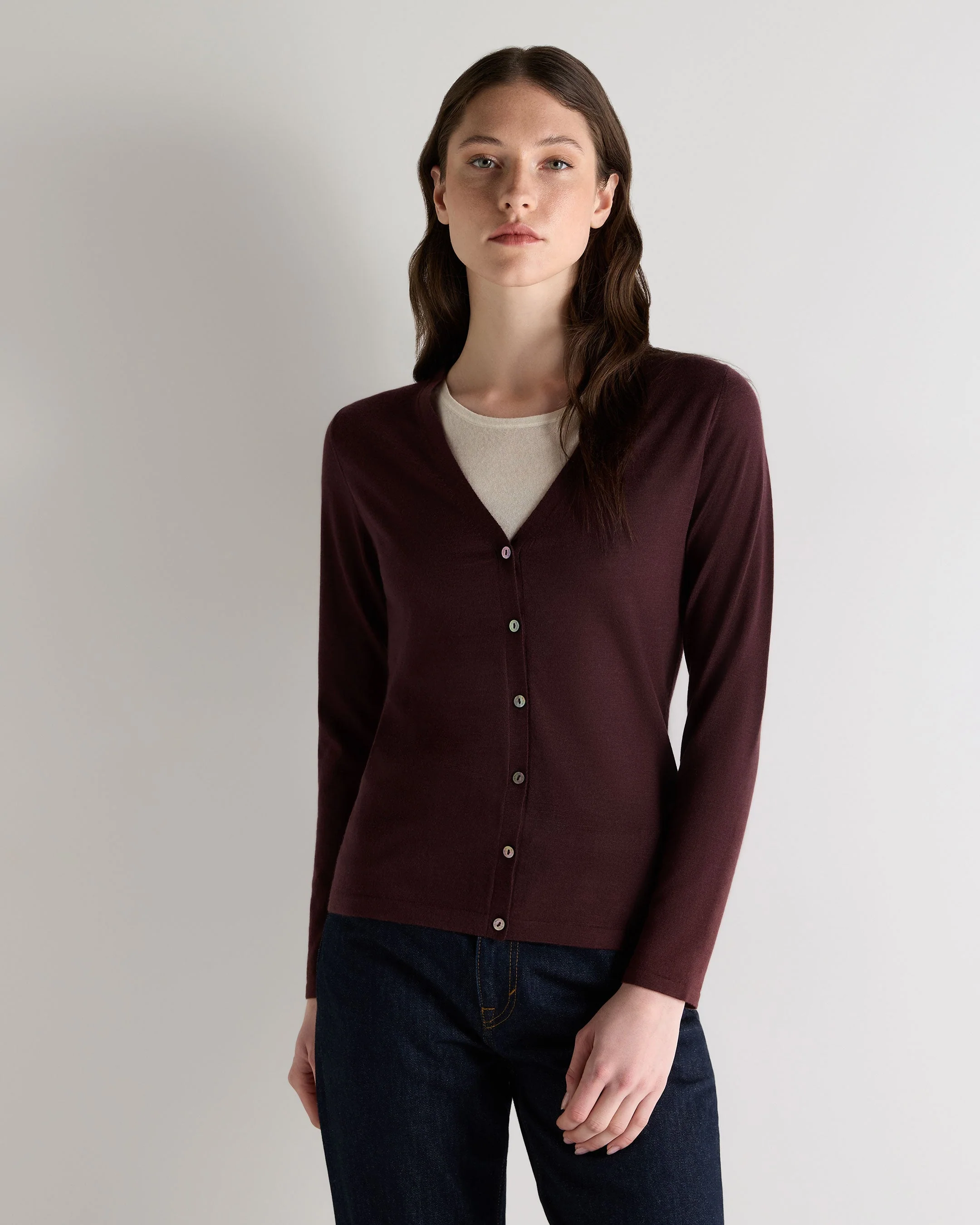 Women's Mia Superfine Cashmere V Neck Cardigan Claret Red