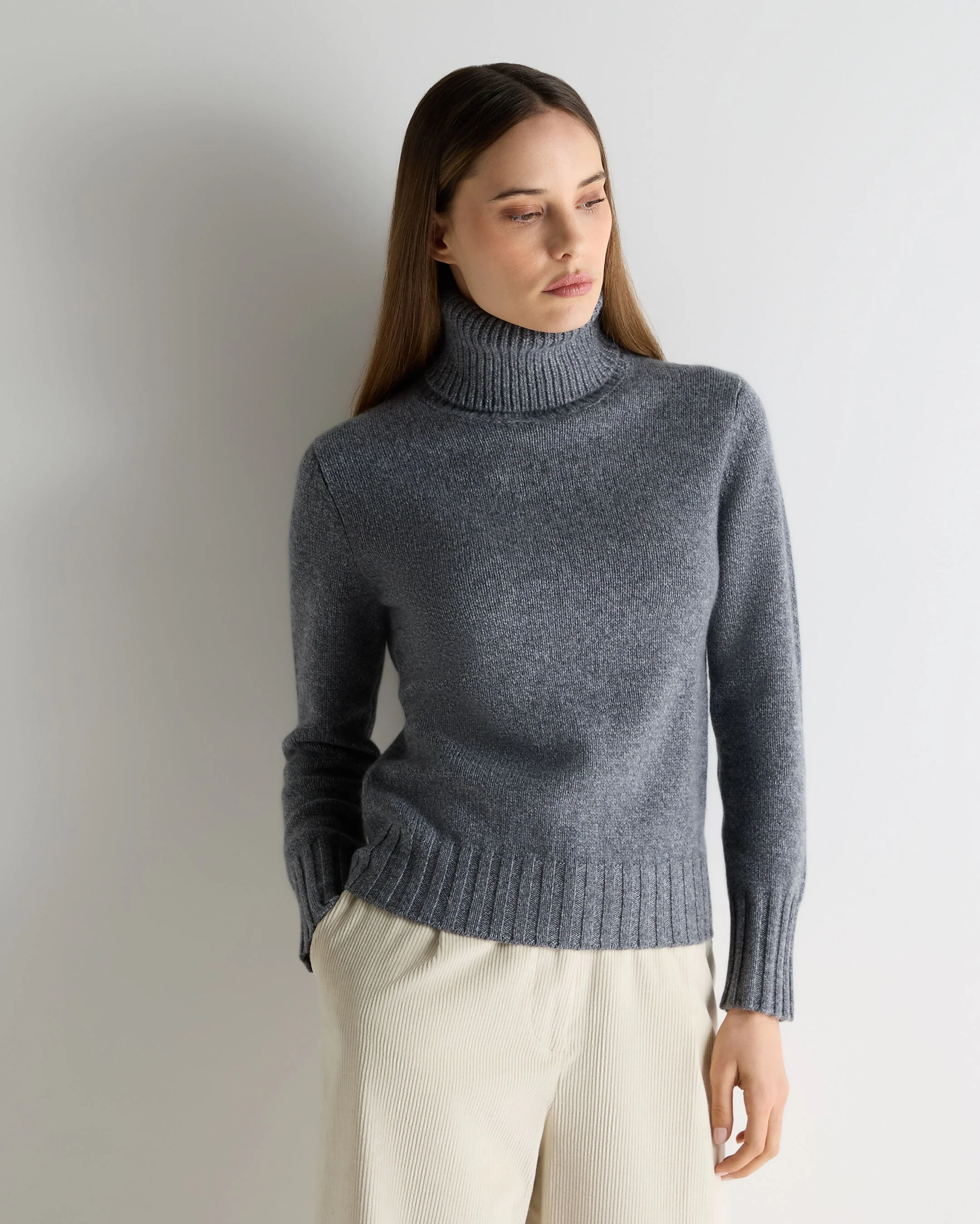 Women's Hazel Chunky Turtle Neck Cashmere Sweater Grey Melange