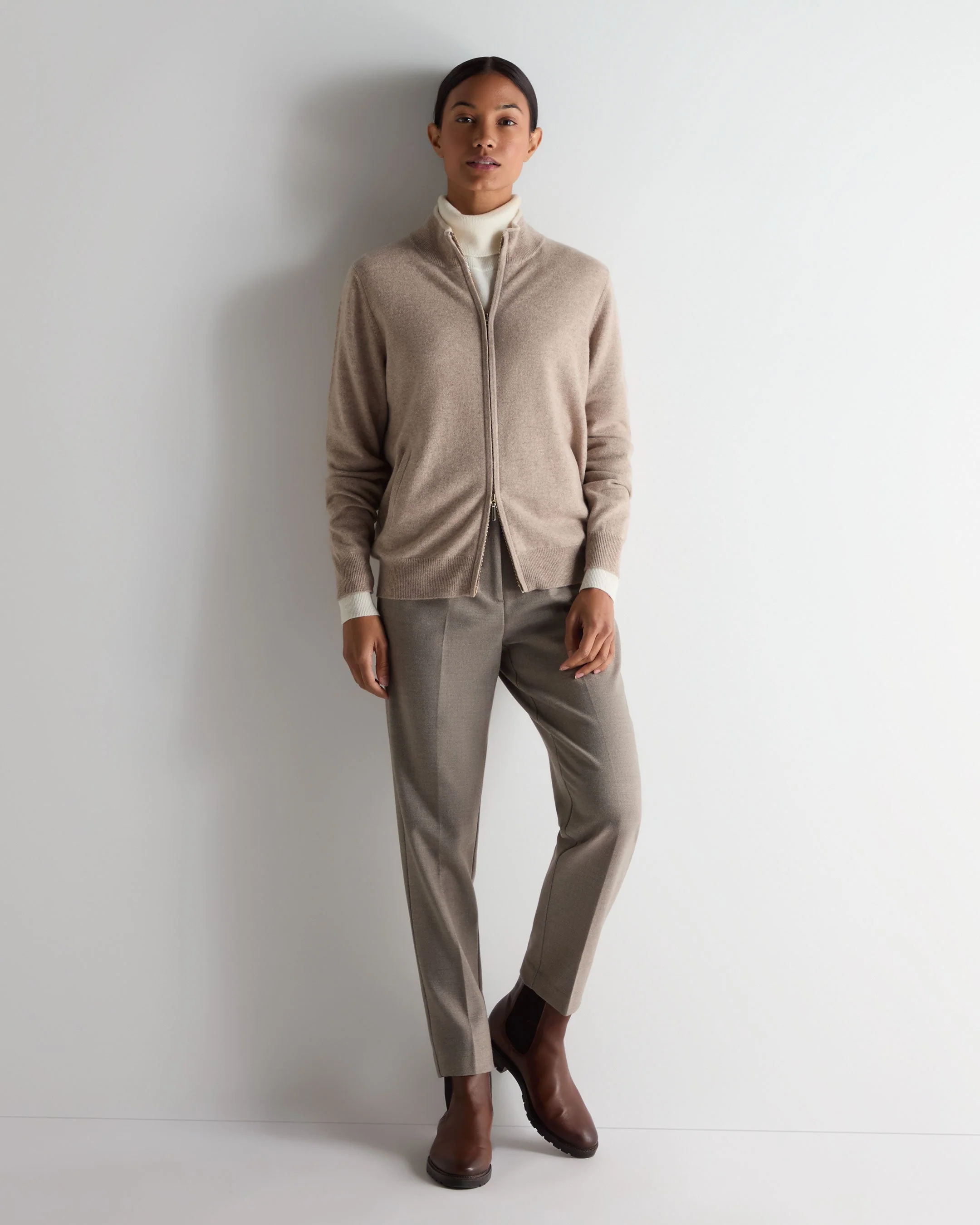 Women's Alisa Full Zip Cashmere Cardigan Oatmeal Brown