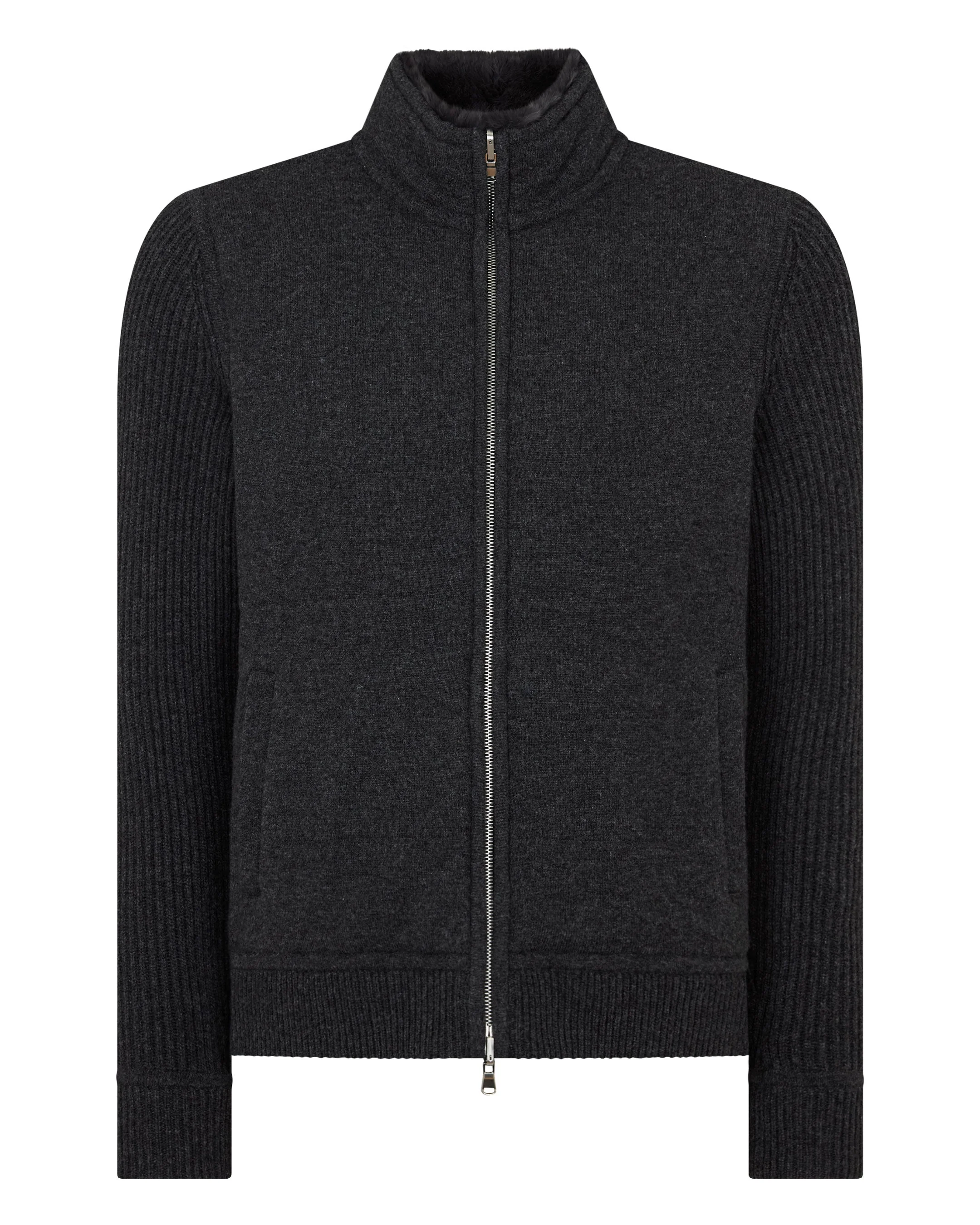 Men's Mall Padded Cashmere Jacket Deep Charcoal Grey