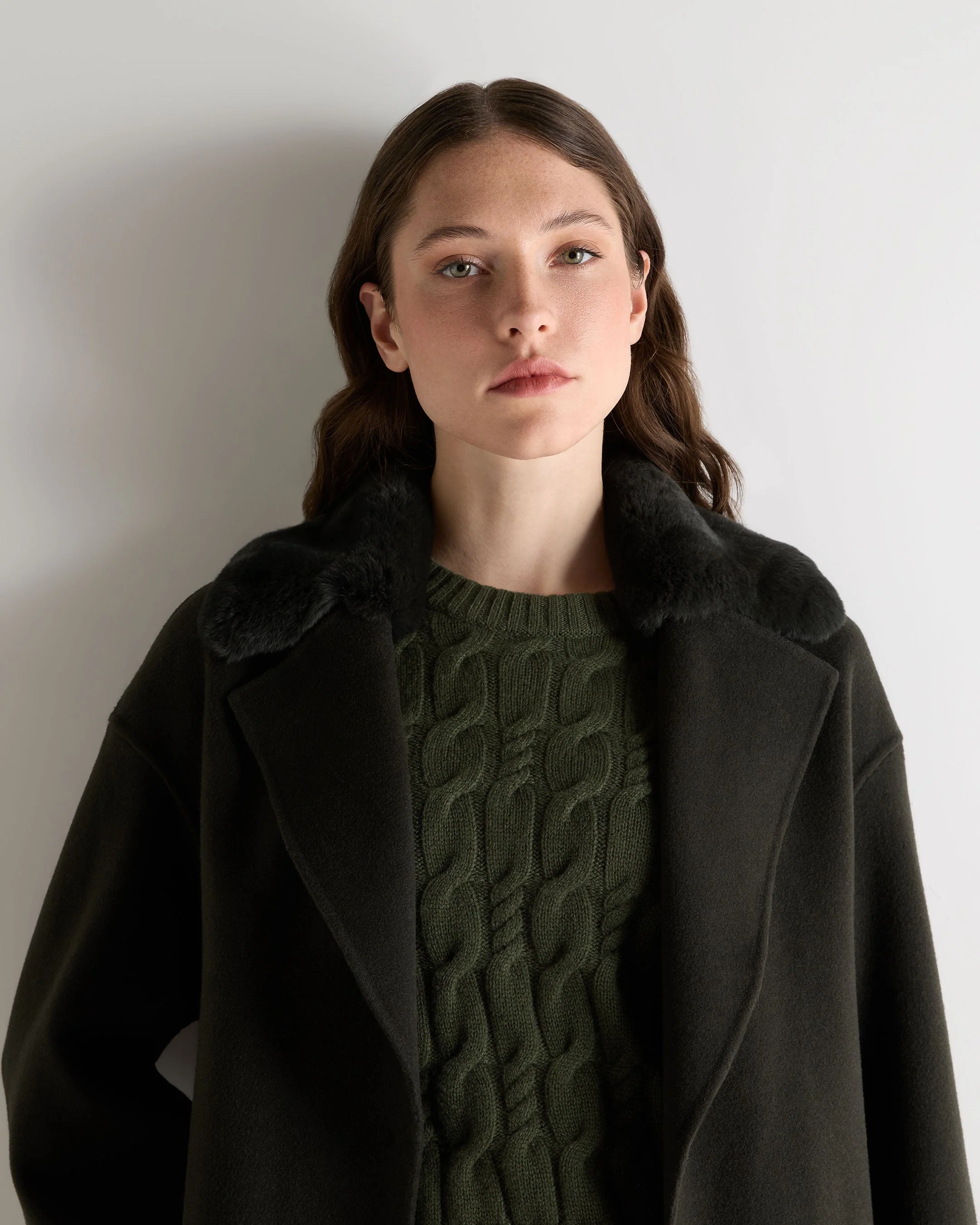 Women's Fur Collar Longline Coat Green