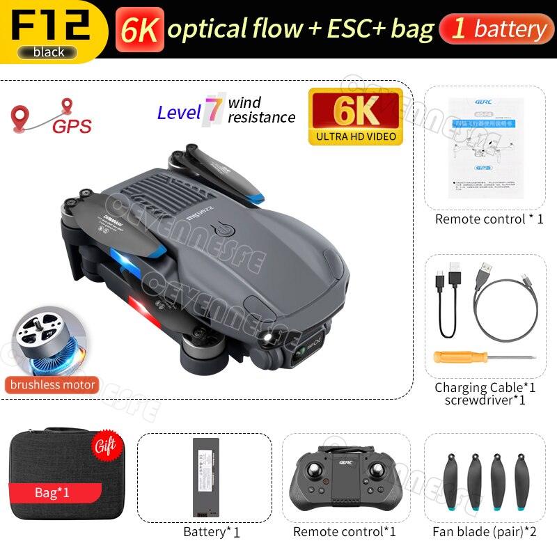 F12 GPS Drone - 4K HD professional 6K HD Dual Camera Wi-Fi FPV RC helicopter Brushless Foldable Quadcopter RC Distance 2KM Professional Camera Drone