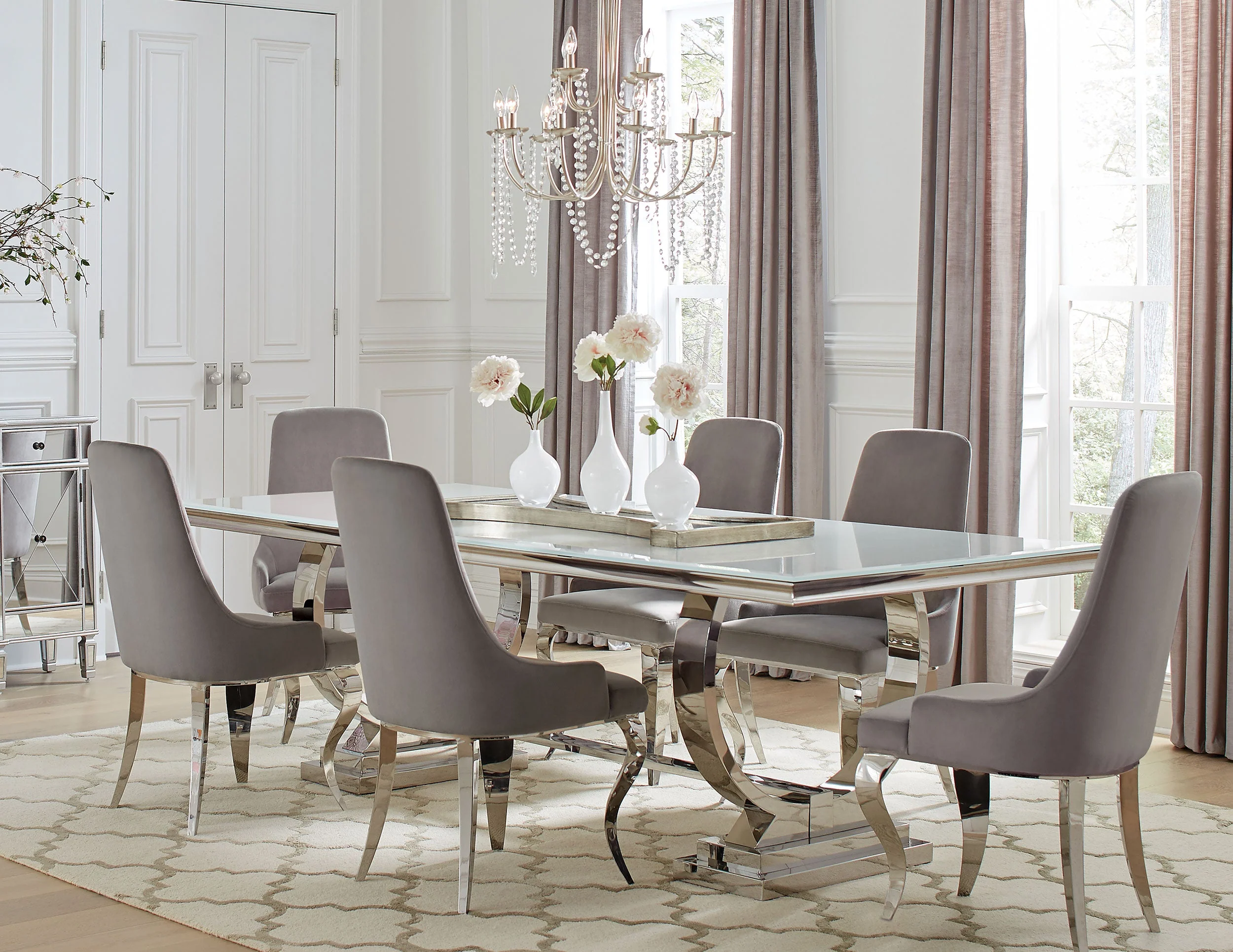 Antoine  Rectangular Glass Top Dining Set