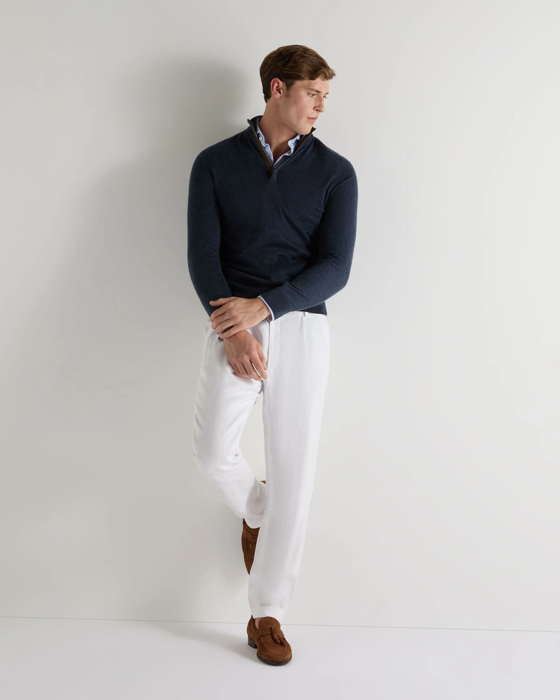 Men's Regent Fine Gauge Cashmere Half Zip Jumper Indigo Blue