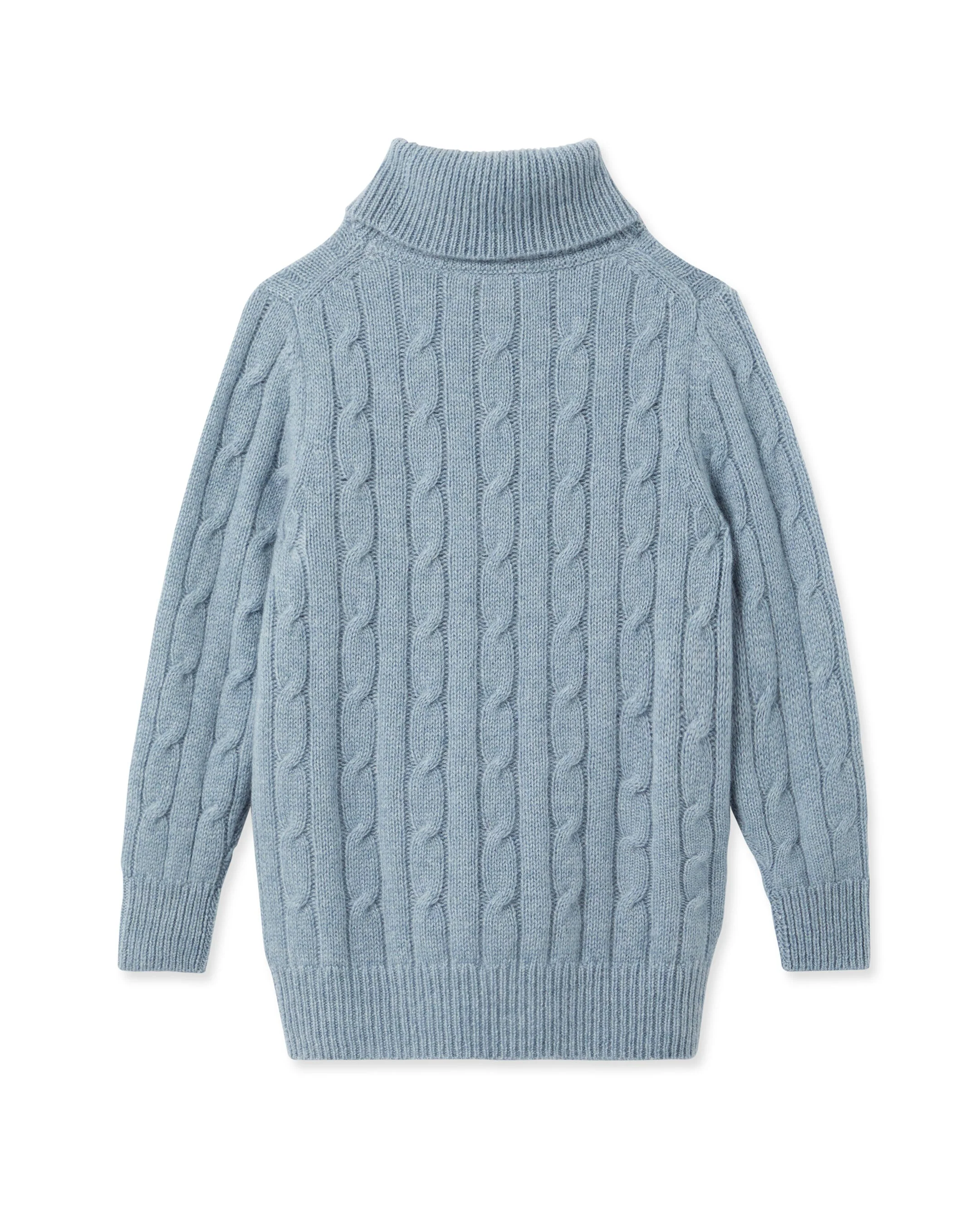 Boys Cable Turtle Neck Cashmere Sweater Heather Blue