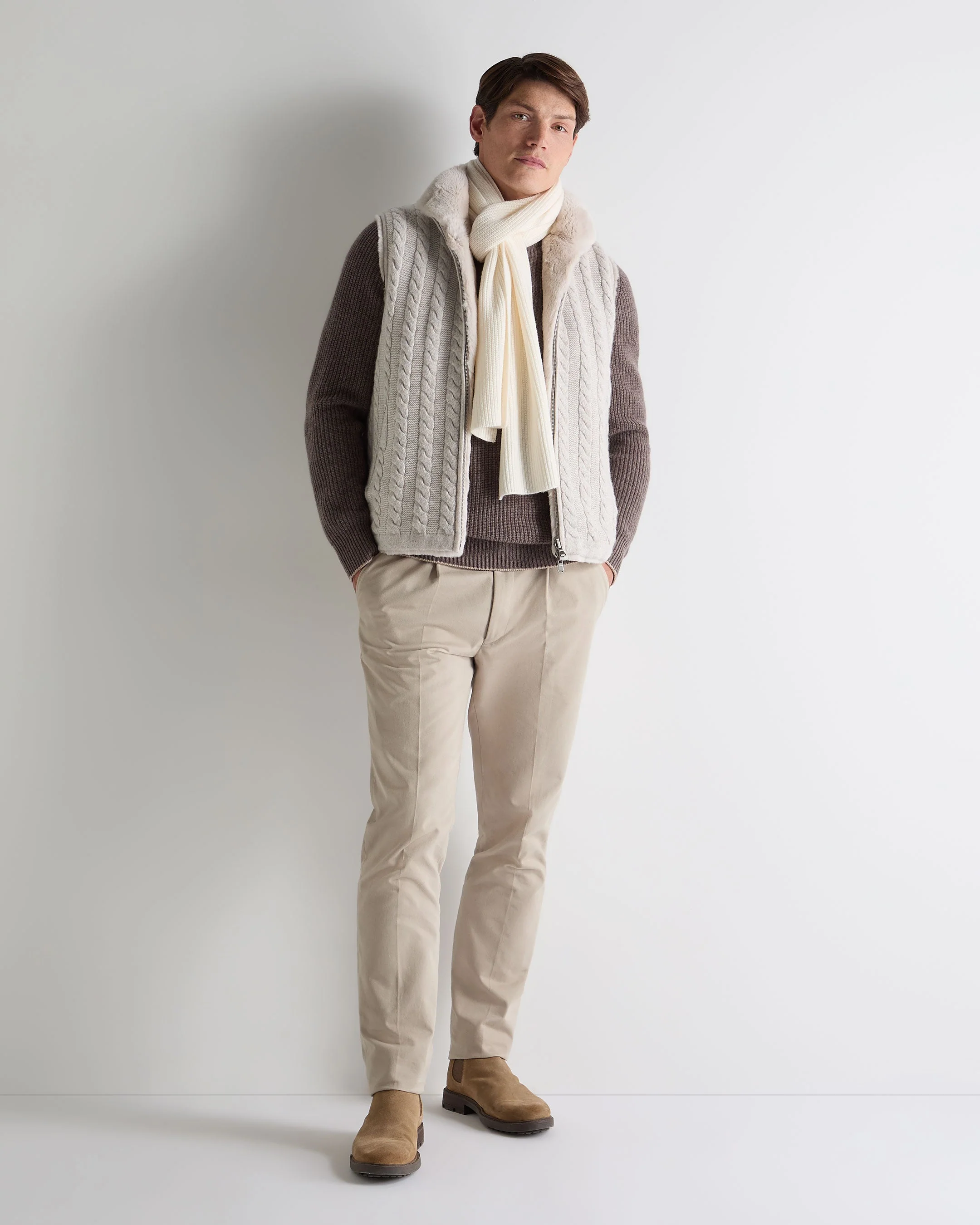 Men's Dolomiti Cable Fur Gilet Ash Grey Marl