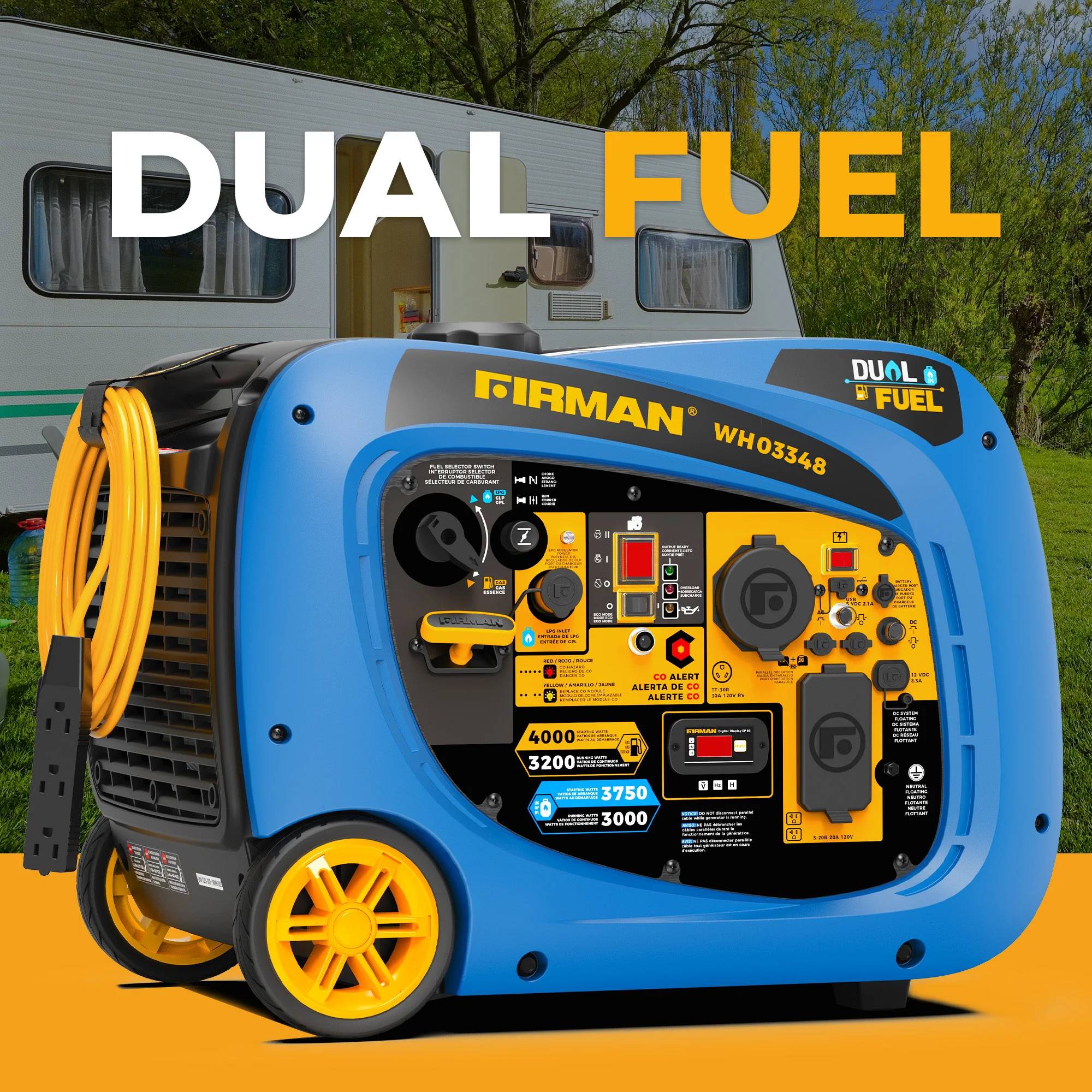 Dual Fuel Inverter Portable Generator 4000W Electric Start with CO ALERT