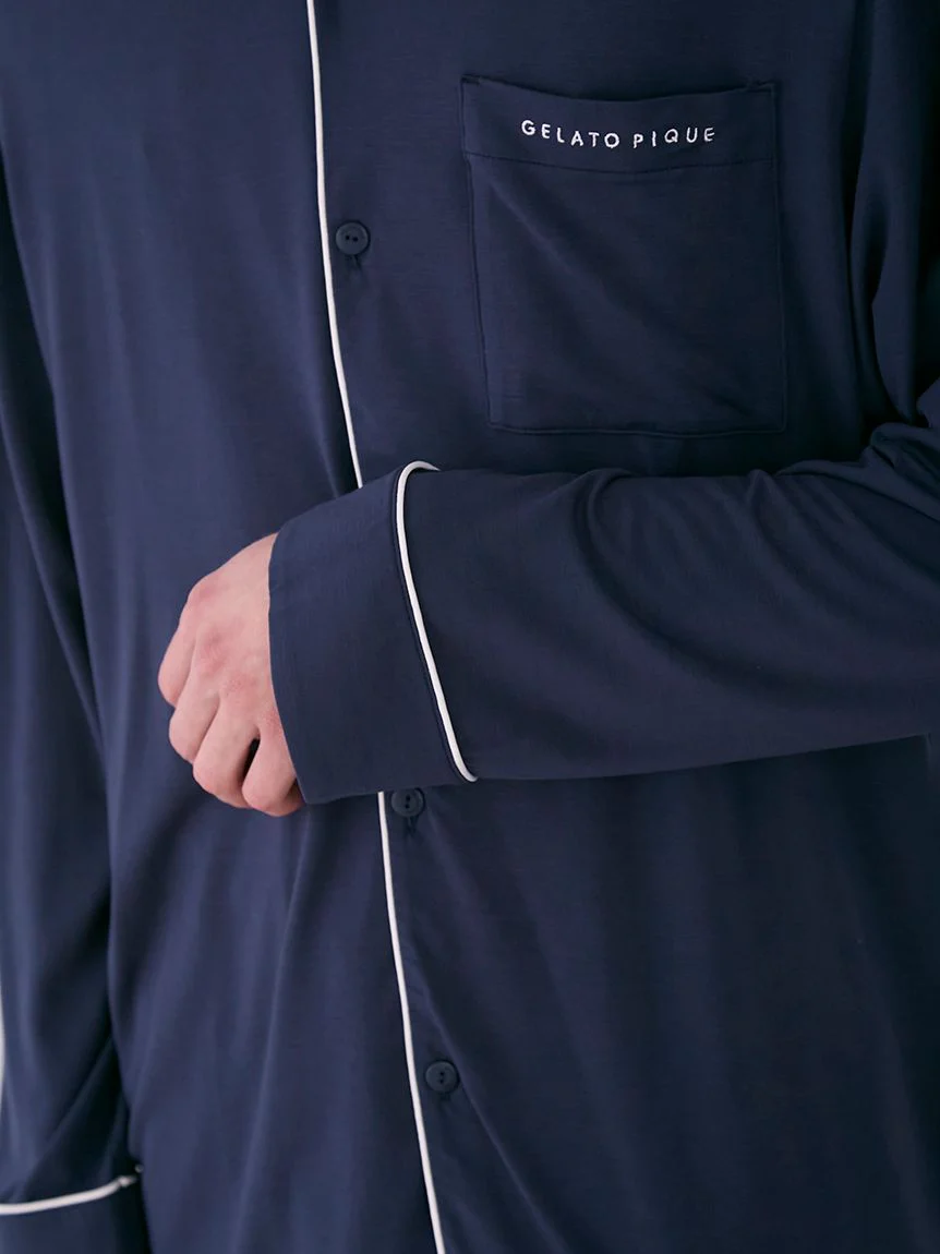 MEN's Rayon Long-Sleeve Sleep Shirt with Piping