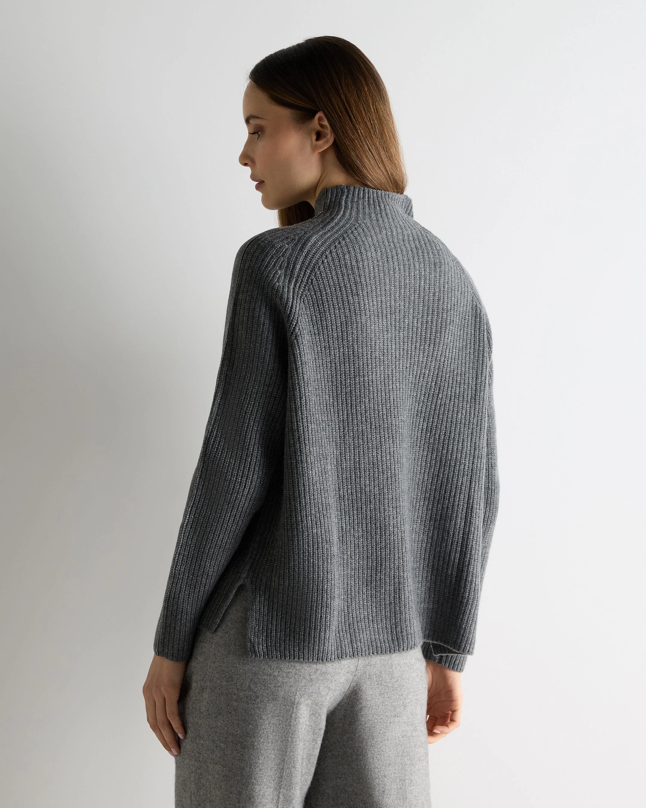 Women's Metal Funnel Neck Cashmere Sweater Elephant Grey