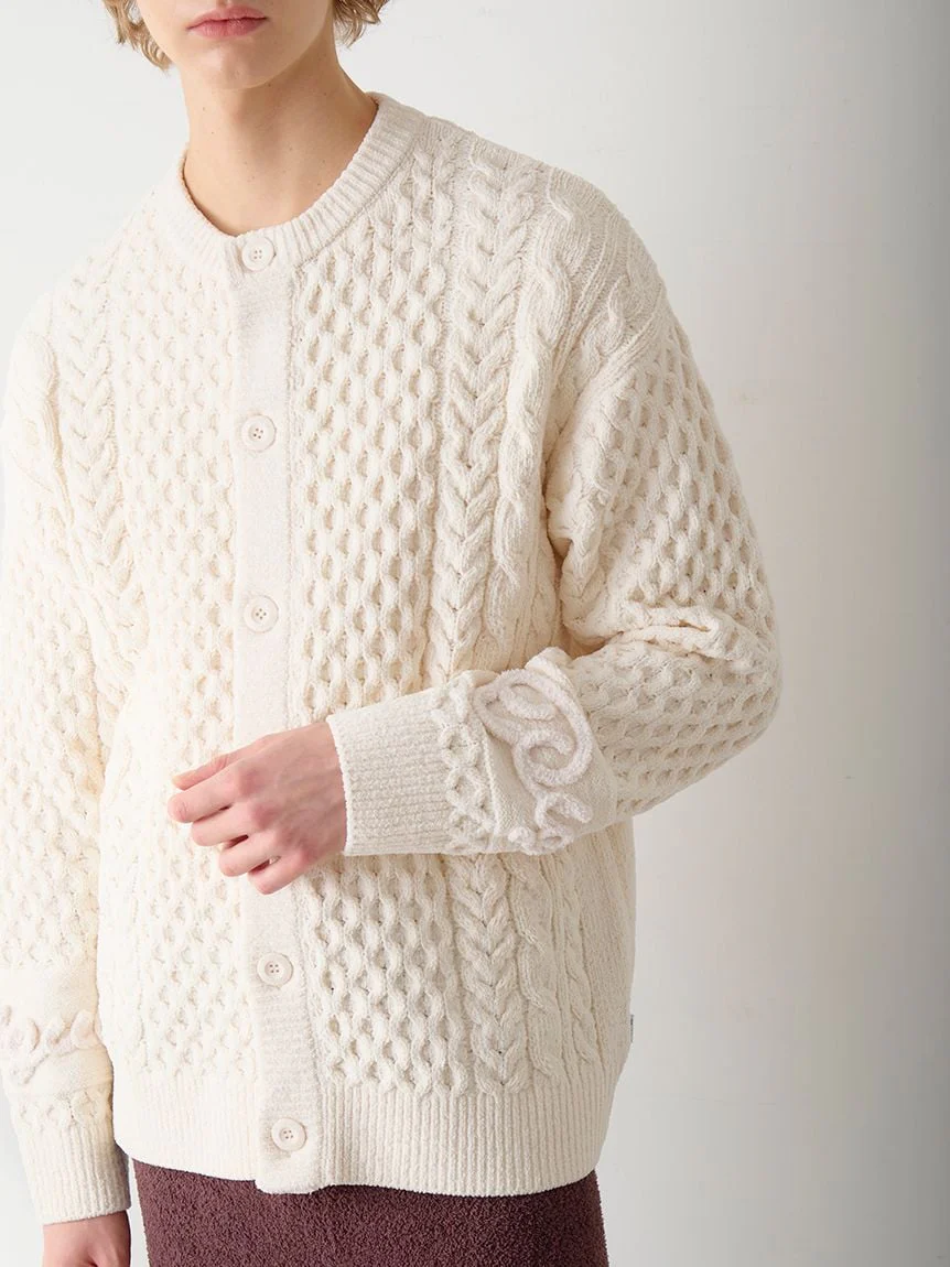 Men's Aran Rope Embroidery Logo Cardigan