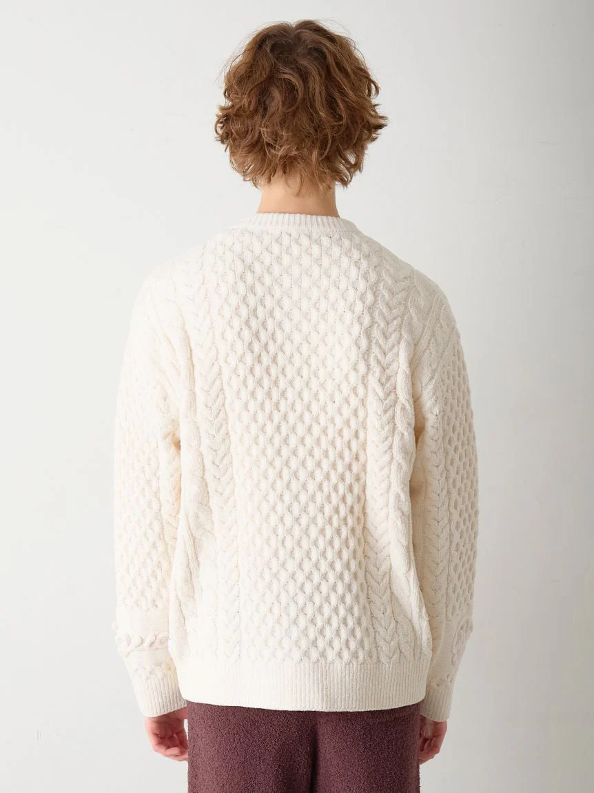 Men's Aran Rope Embroidery Logo Cardigan