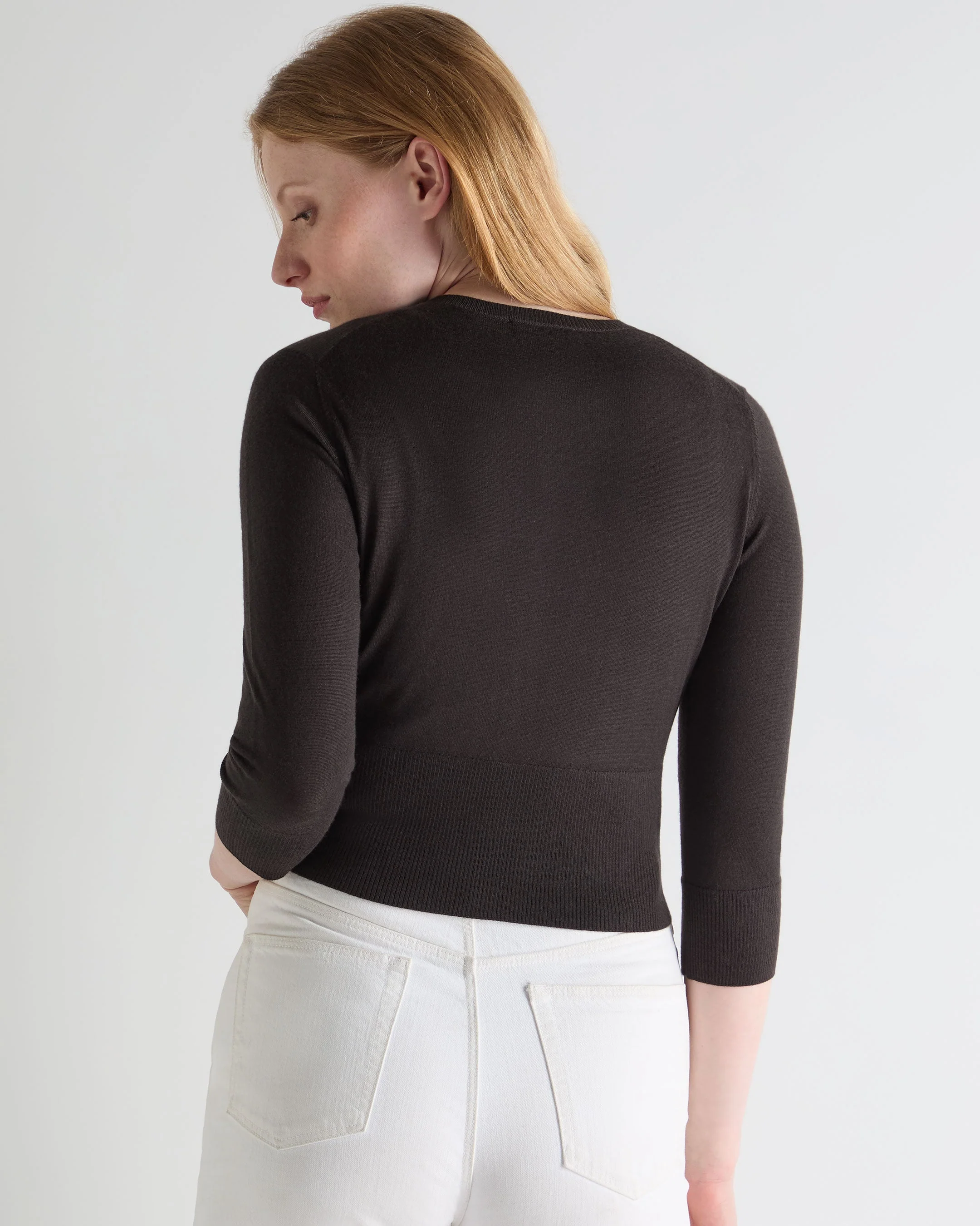 Women's Darcie Superfine Cashmere Cropped Cardigan Chocolate Brown