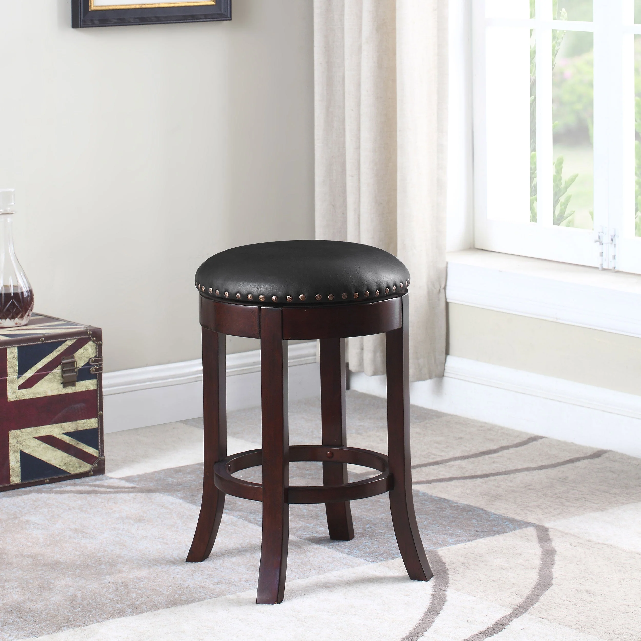 Aboushi Backless Swivel Bar Stool Brown (Set of 2)