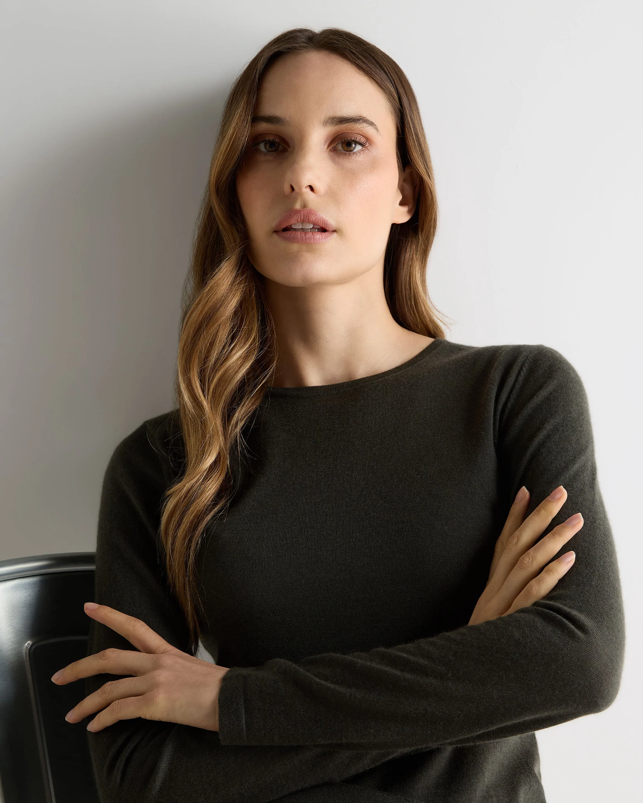 Women's Eden Superfine Cashmere Round Neck Top Arabica Khaki Green