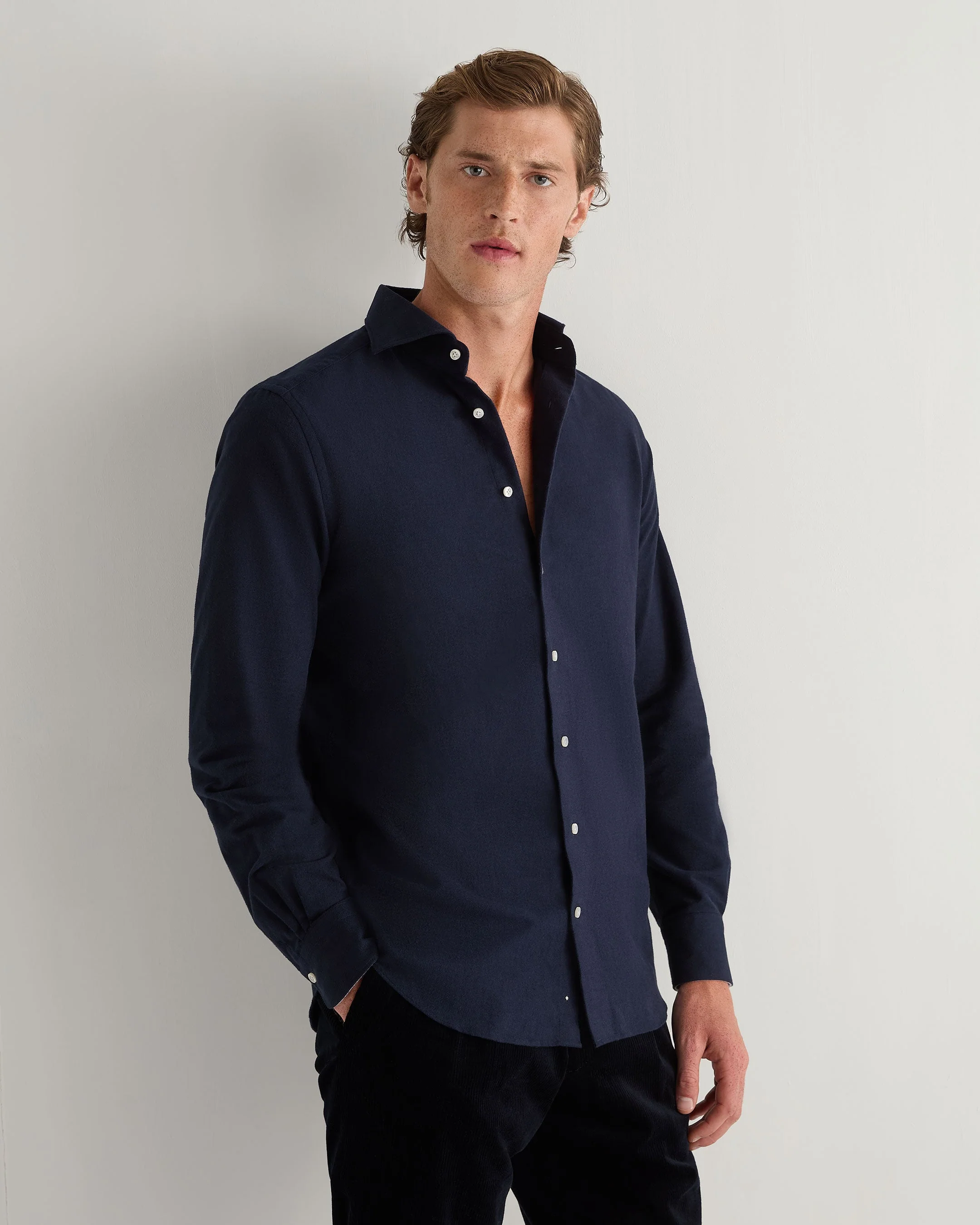 Men's Cannes Soft Cotton Flannel Shirt Navy Blue
