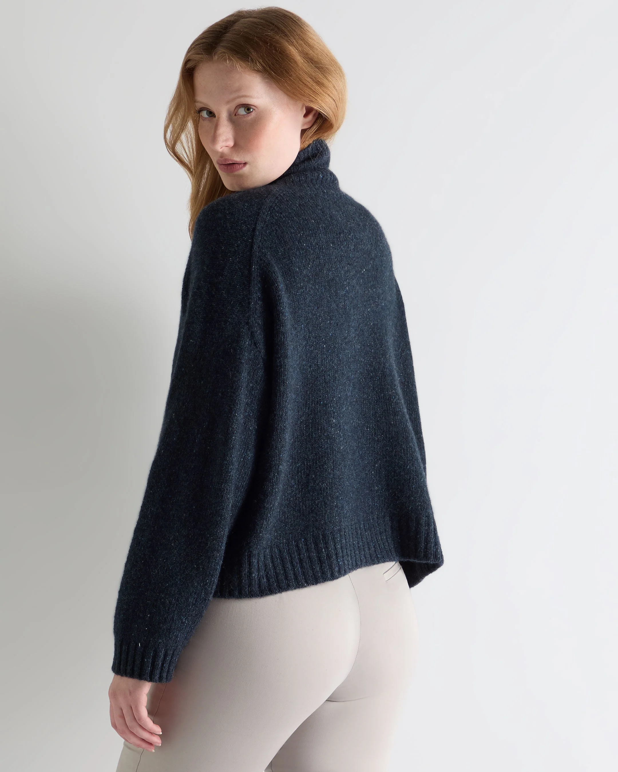 Women's Marl Zip Through Cashmere Jacket Atlantic Blue Melange