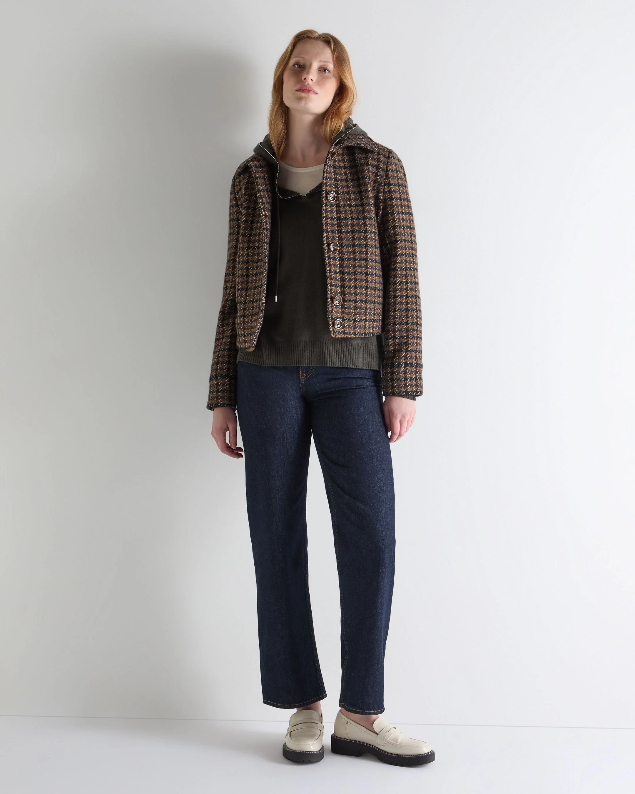 Women's Maya Metal Trim Cashmere Hoodie Arabica Khaki Green