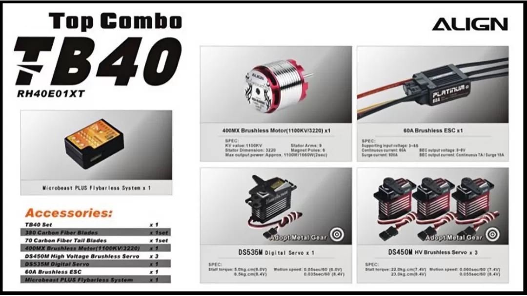 Align T-REX TB40 RC Helicopter Top Combo RH40E01XW / KIT RH40E06XW