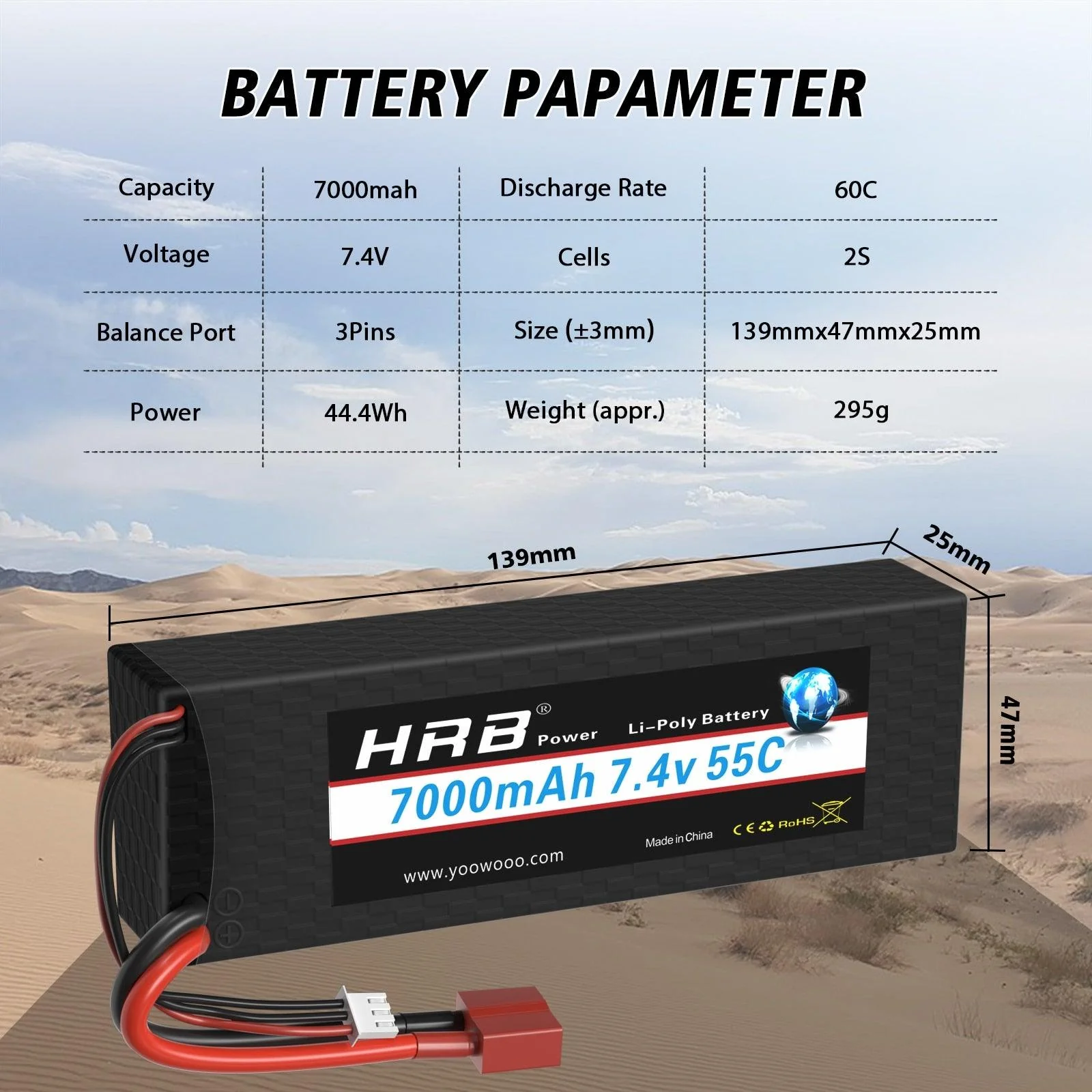 2PCS HRB Lipo 2S 6000mah 7000mah 7.4V Hard Case 60C For RC Evader BX Car RC Truck RC Truggy RC Airplane UAV Drone