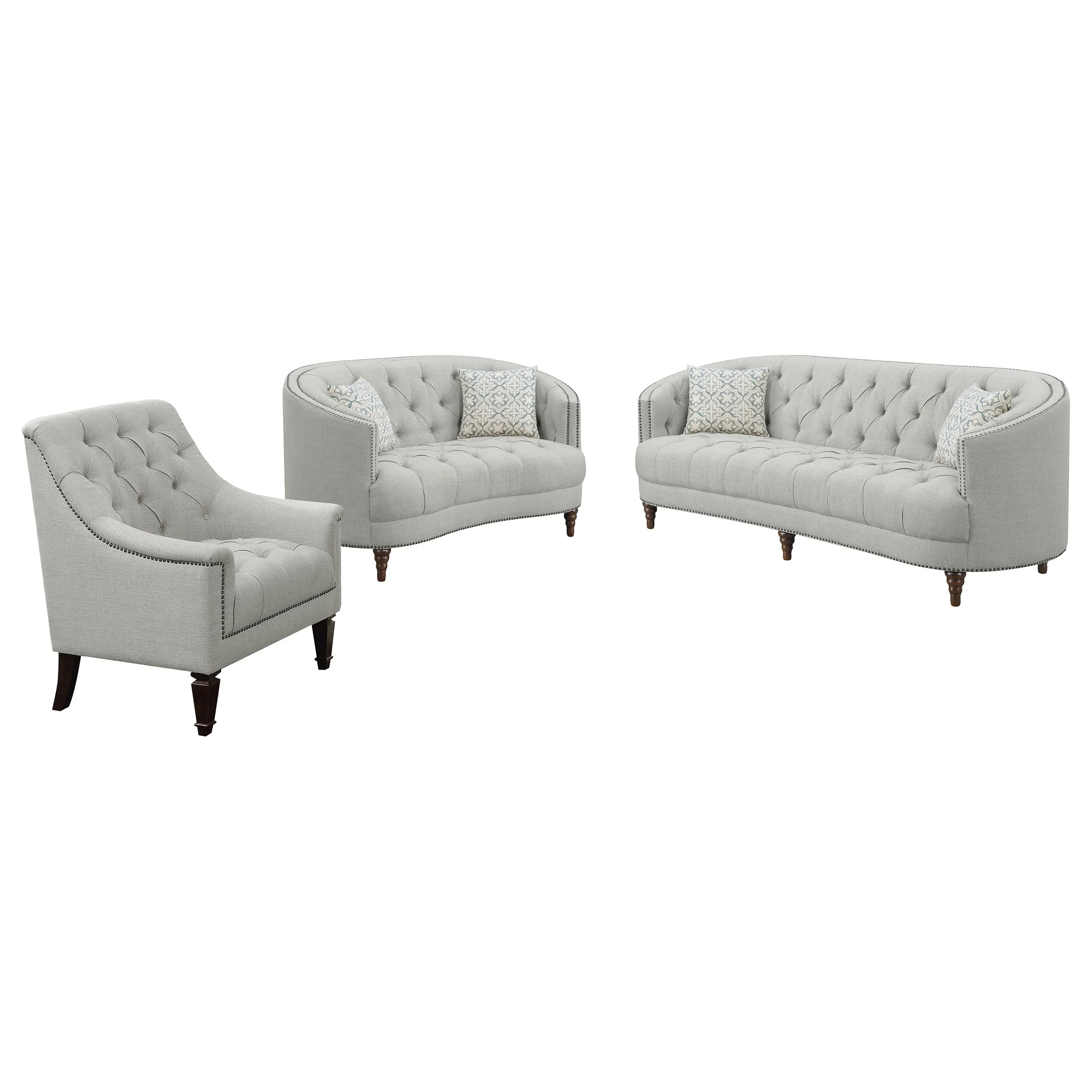 Avonlea  Upholstered Sloped Arm Sofa Set Grey Fabric