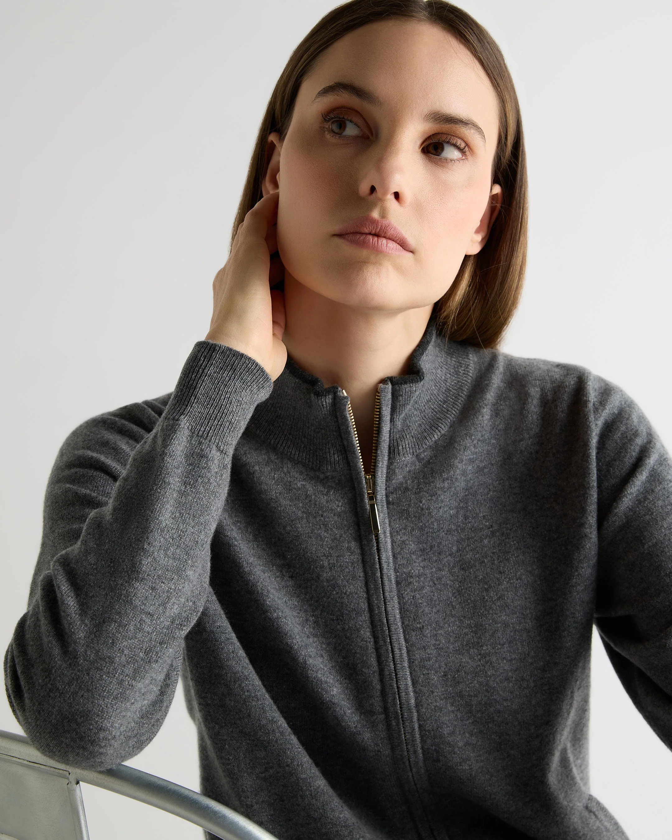 Women's Alisa Full Zip Cashmere Cardigan Elephant Grey