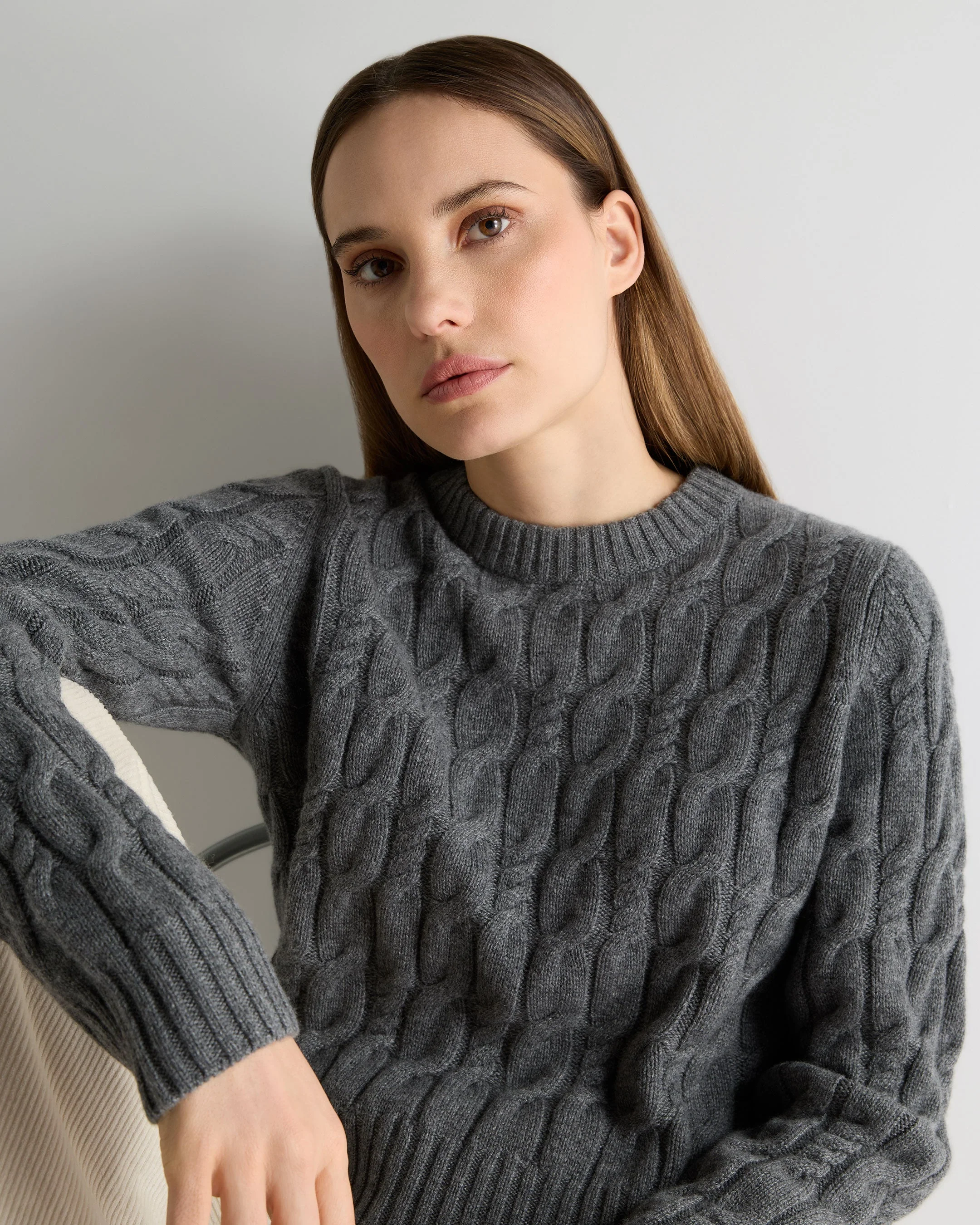Women's Cable Cashmere Sweater Elephant Grey