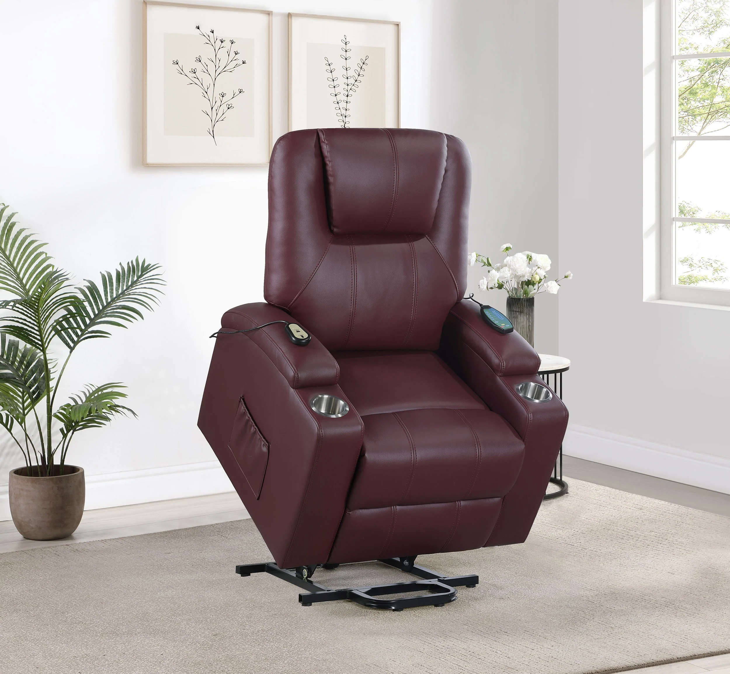 Armstrong Upholstered Power Lift Massage Recliner Black