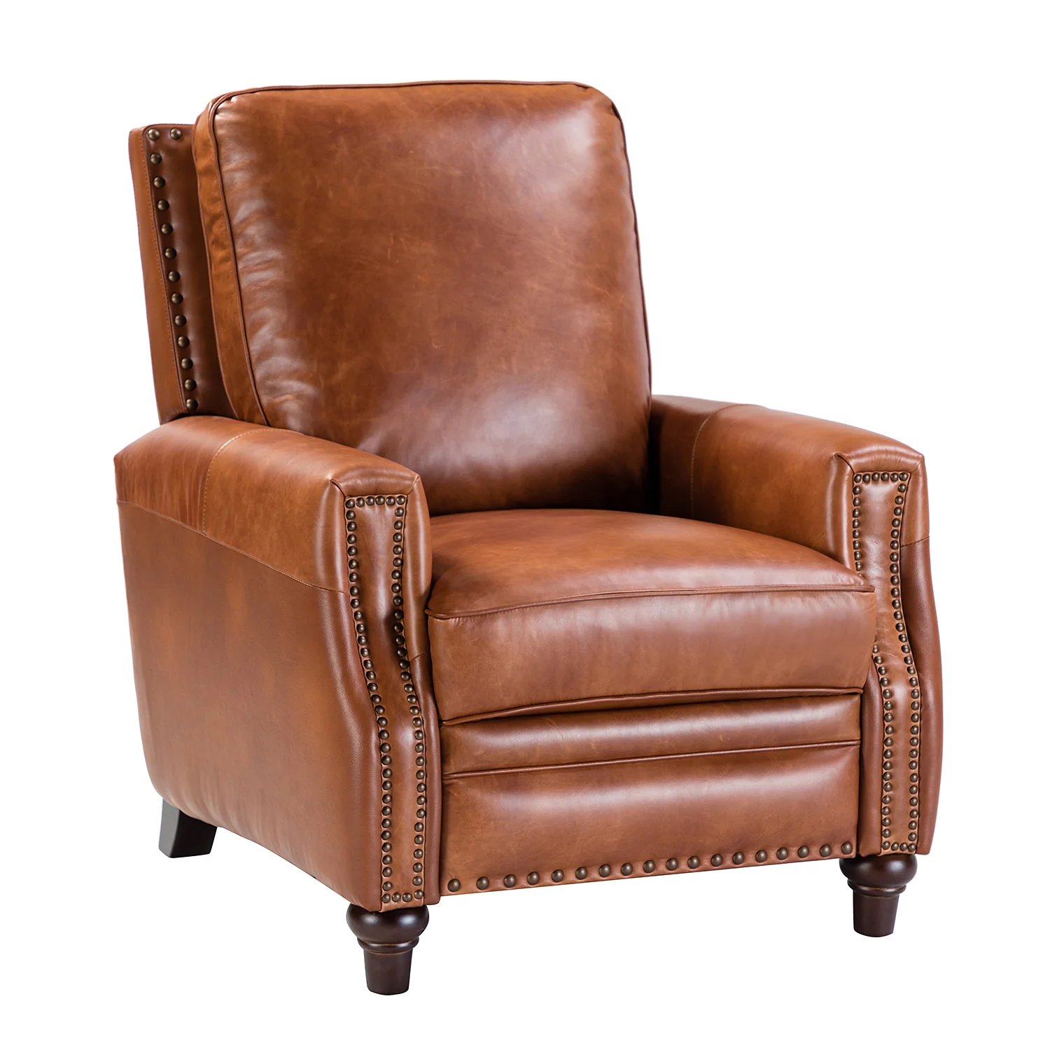 Amil Genuine Leather Recliner in Saddle