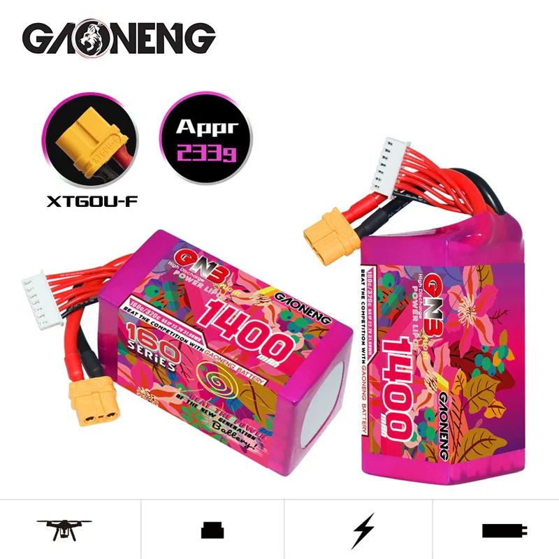 2Pcs GNB 6S 22.2V 1400mAh 160C/320C LiPo Battery For Racing Drone
