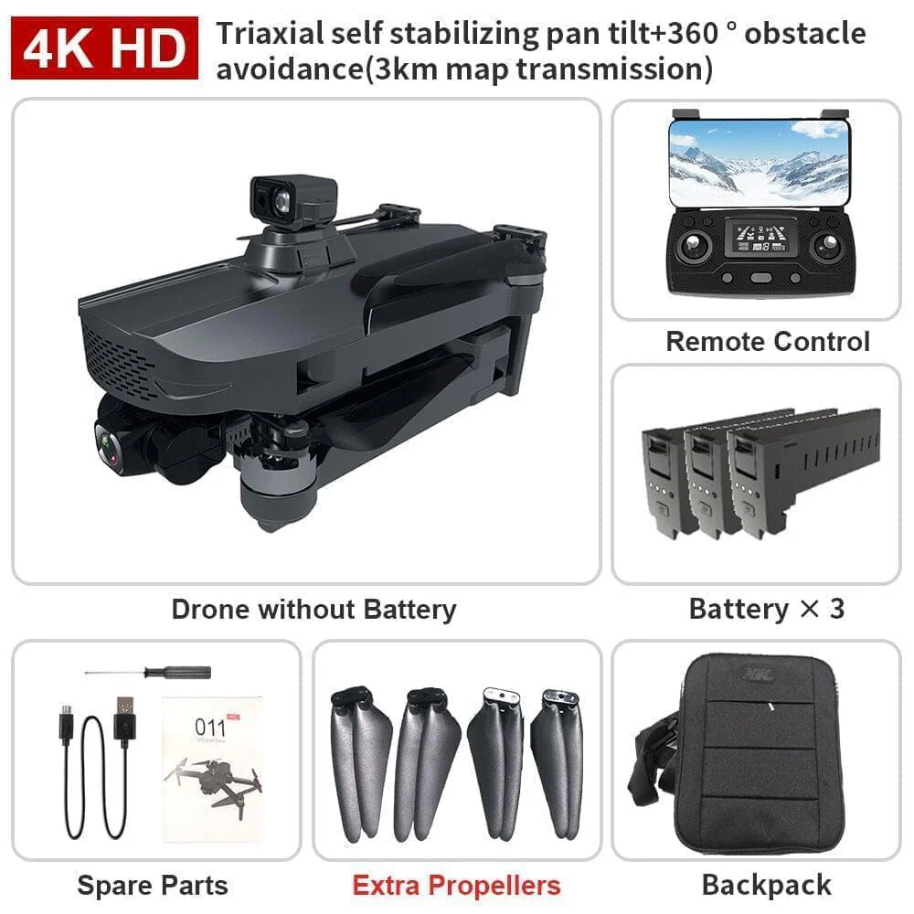 2024 New 11 Pro/Max Drone - 4K HD Professional Dual HD Camera Three-Axis EIS Gimbal Brushless Motor Foldable Quadcopter RC 3000km Professional Camera Drone