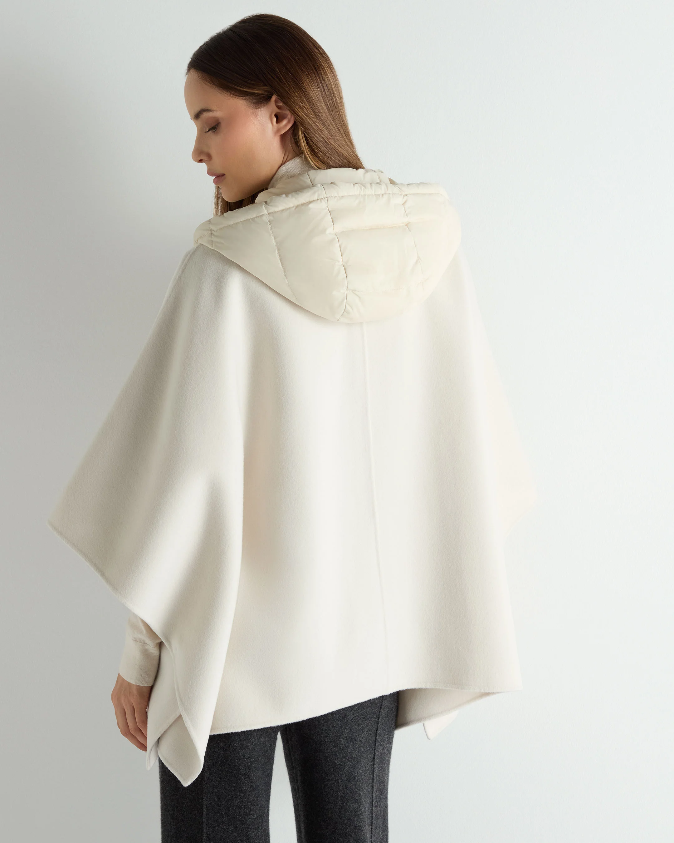 Women's Hooded Woven Cape Cream