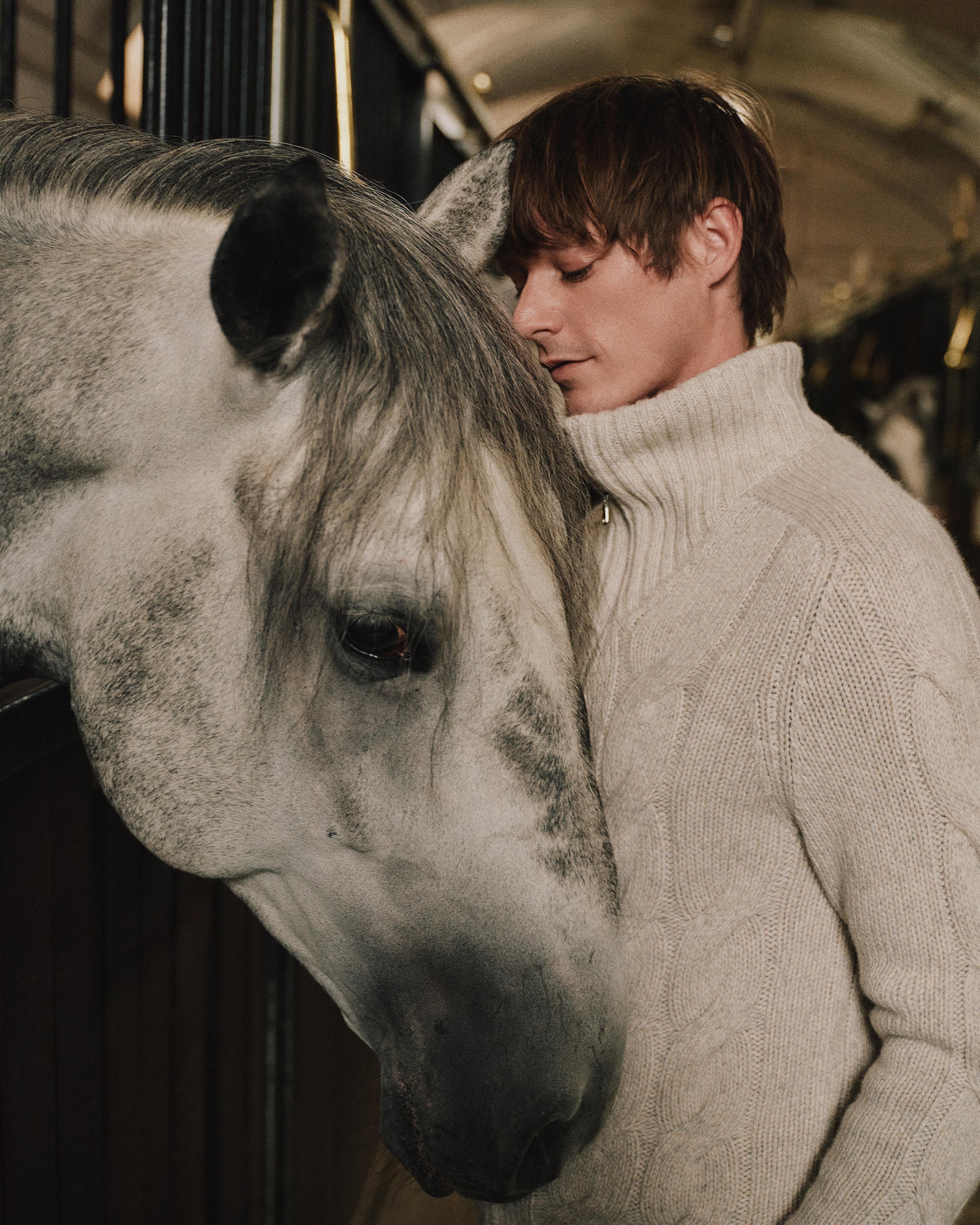 Men's Chunky Cable Full Zip Cashmere Jumper Ash Grey Marl