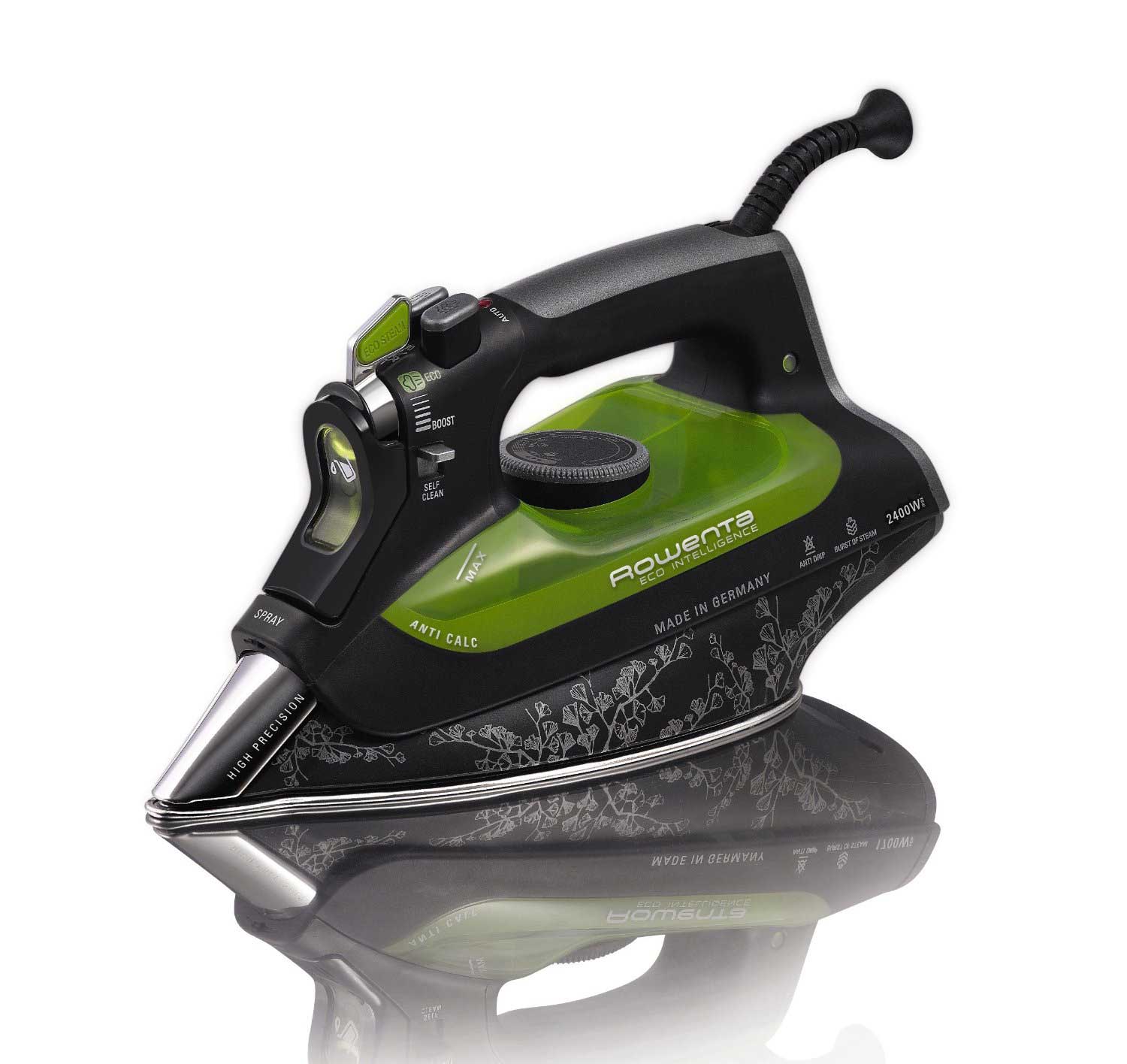 Rowenta DW6010 Eco Focus Black & Green Steam Iron for 220/240 Volts