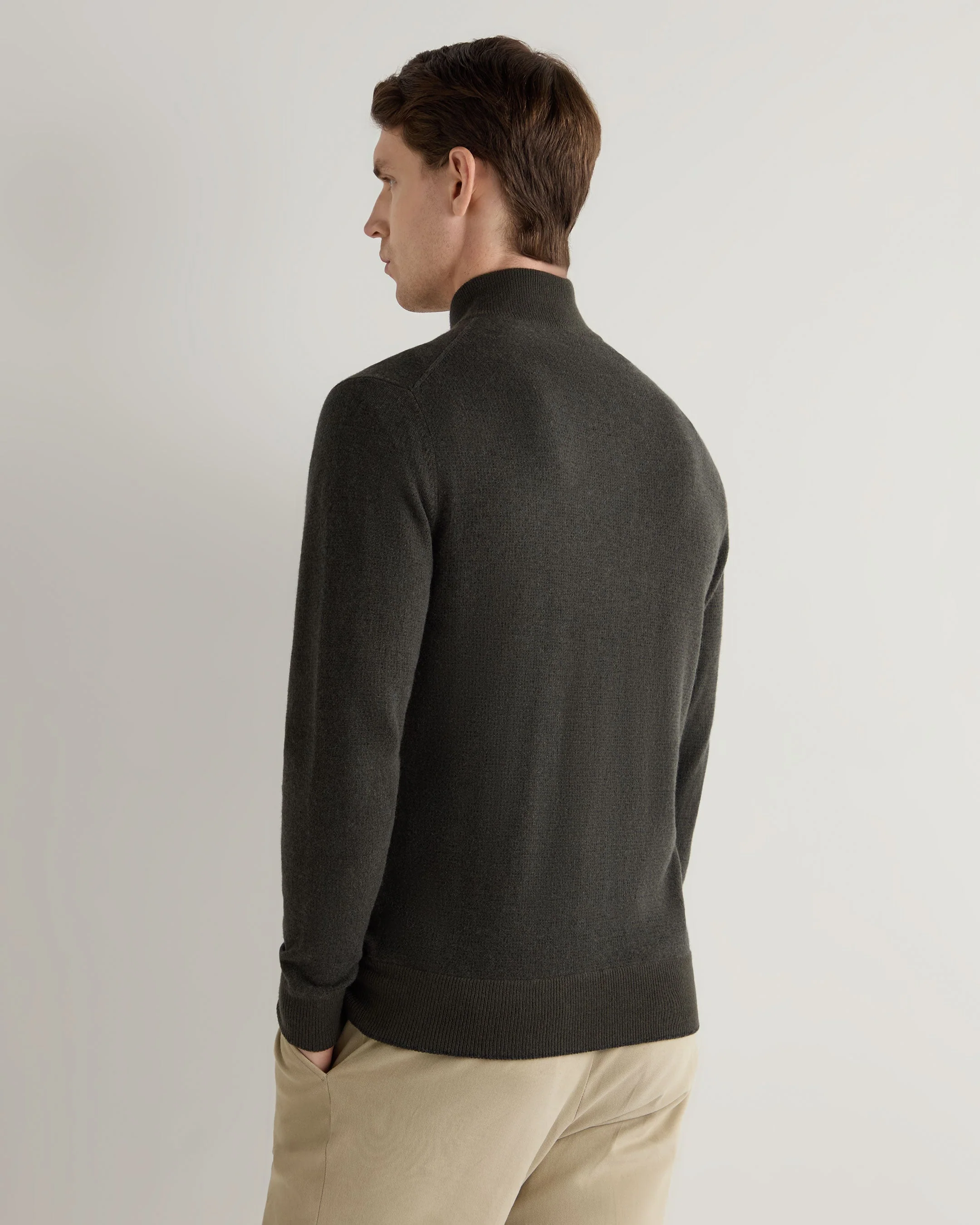 Men's Knightsbridge Full Zip Cashmere Jumper Arabica Khaki Green