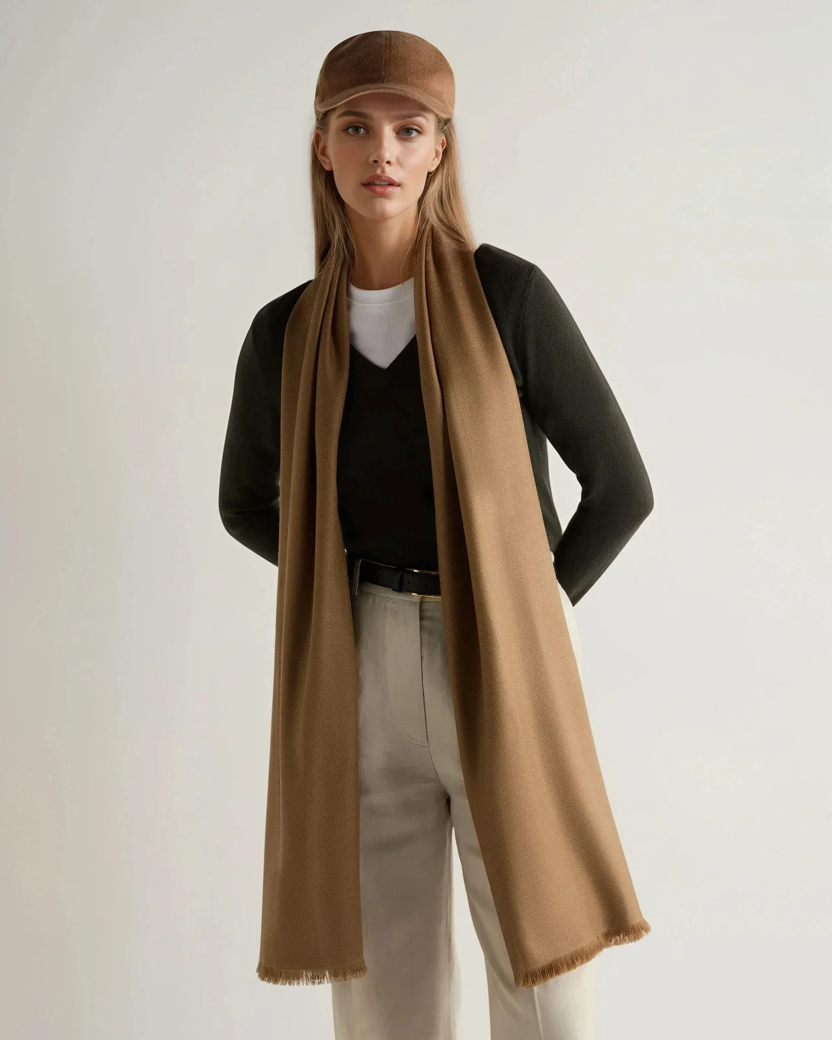 Women's Pashmina Cashmere Shawl Dark Tan Brown