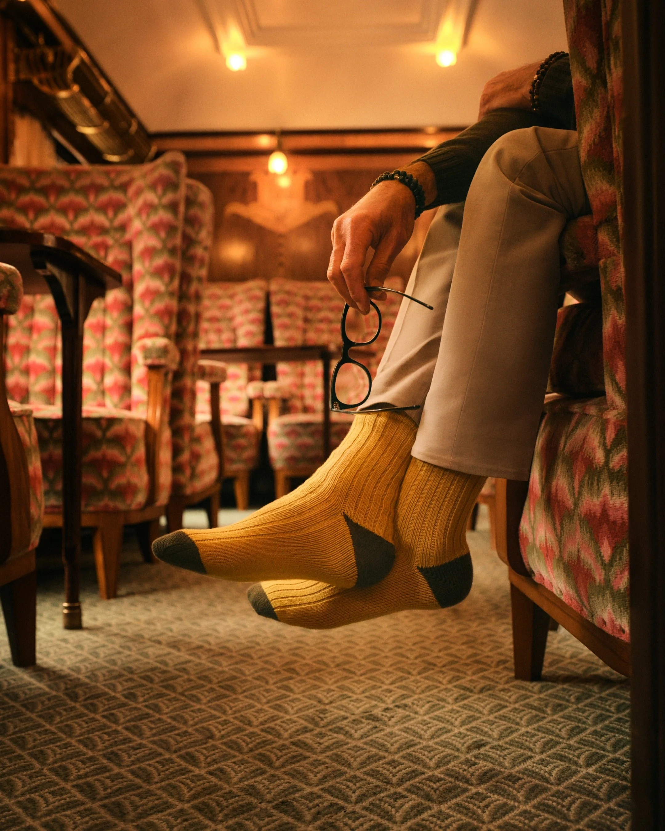 TUCCI TRAVEL SOCK Ochre Yellow + Olive Green