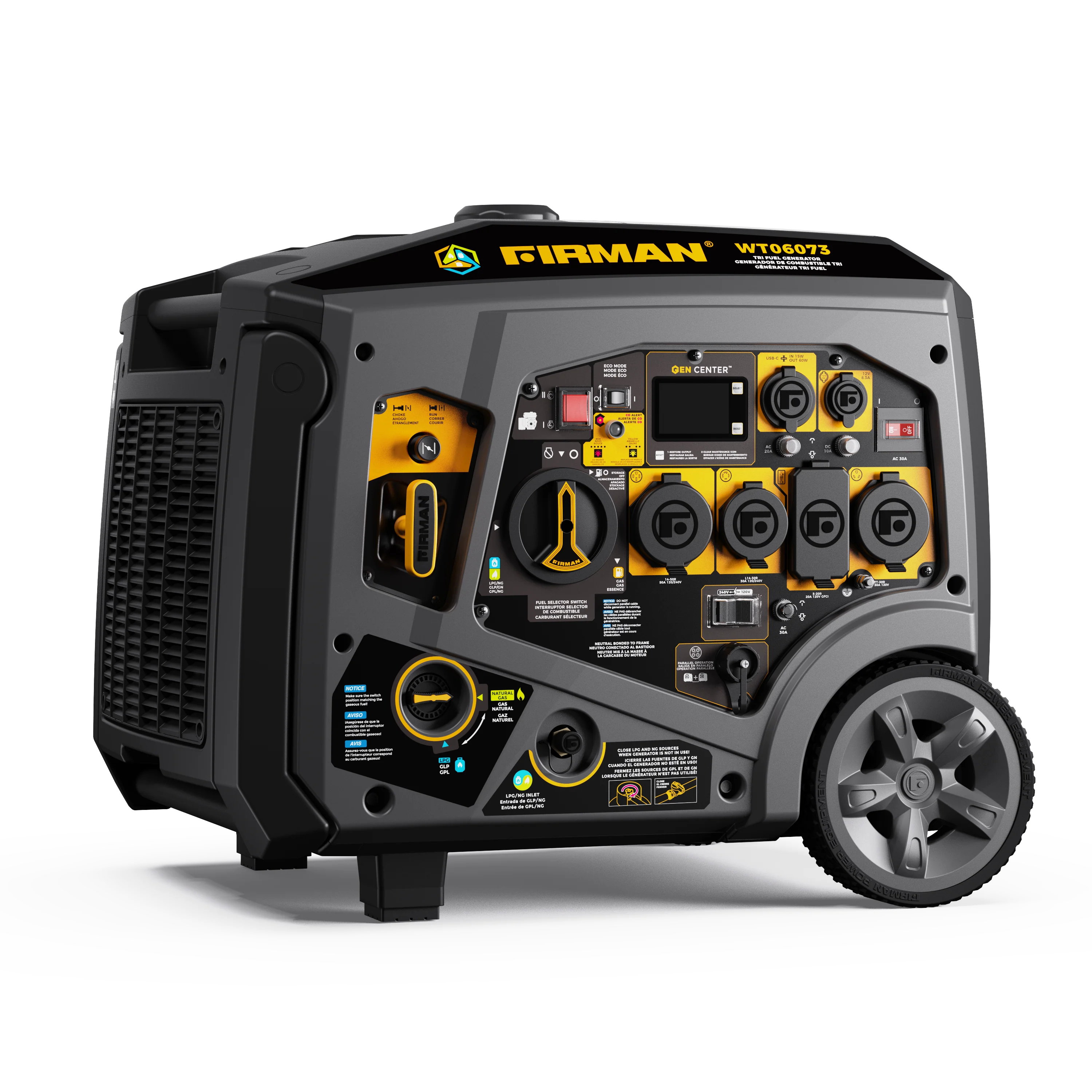 Tri Fuel Inverter Portable Generator 7500W Electric Start 120/240V Parallel Ready CO Alert