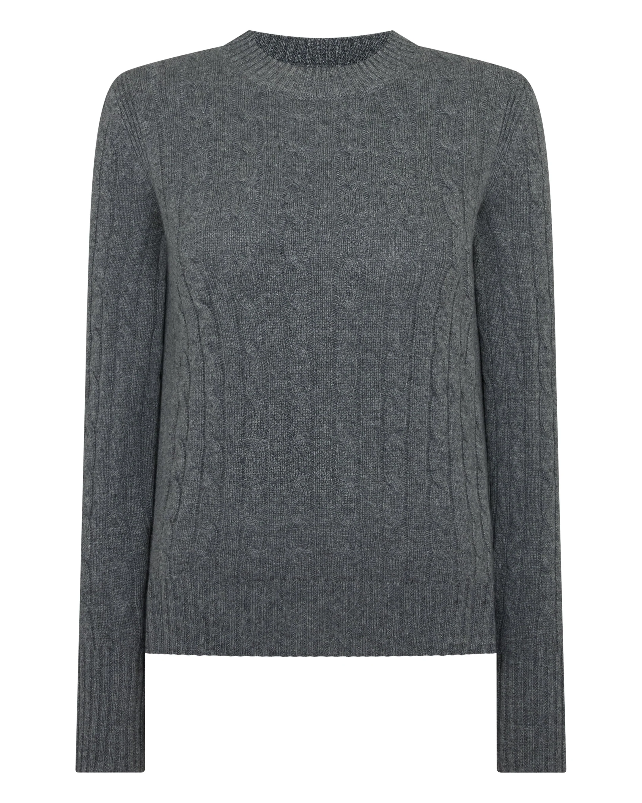Women's Adelyn Cable Round Neck Cashmere Sweater Elephant Grey