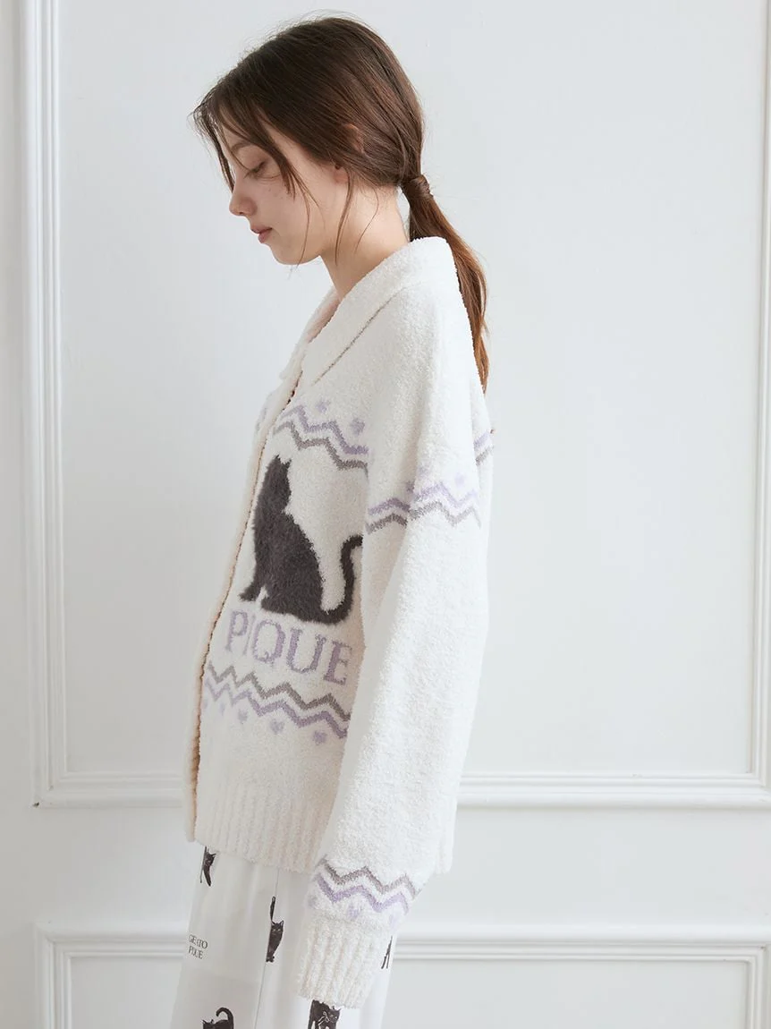 Black Cat Jacquard Collar Cardigan