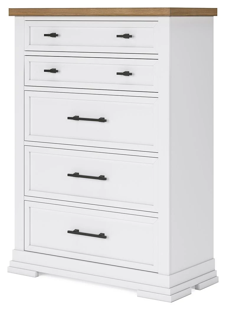 Ashbryn - Five Drawer Chest - White / Natural
