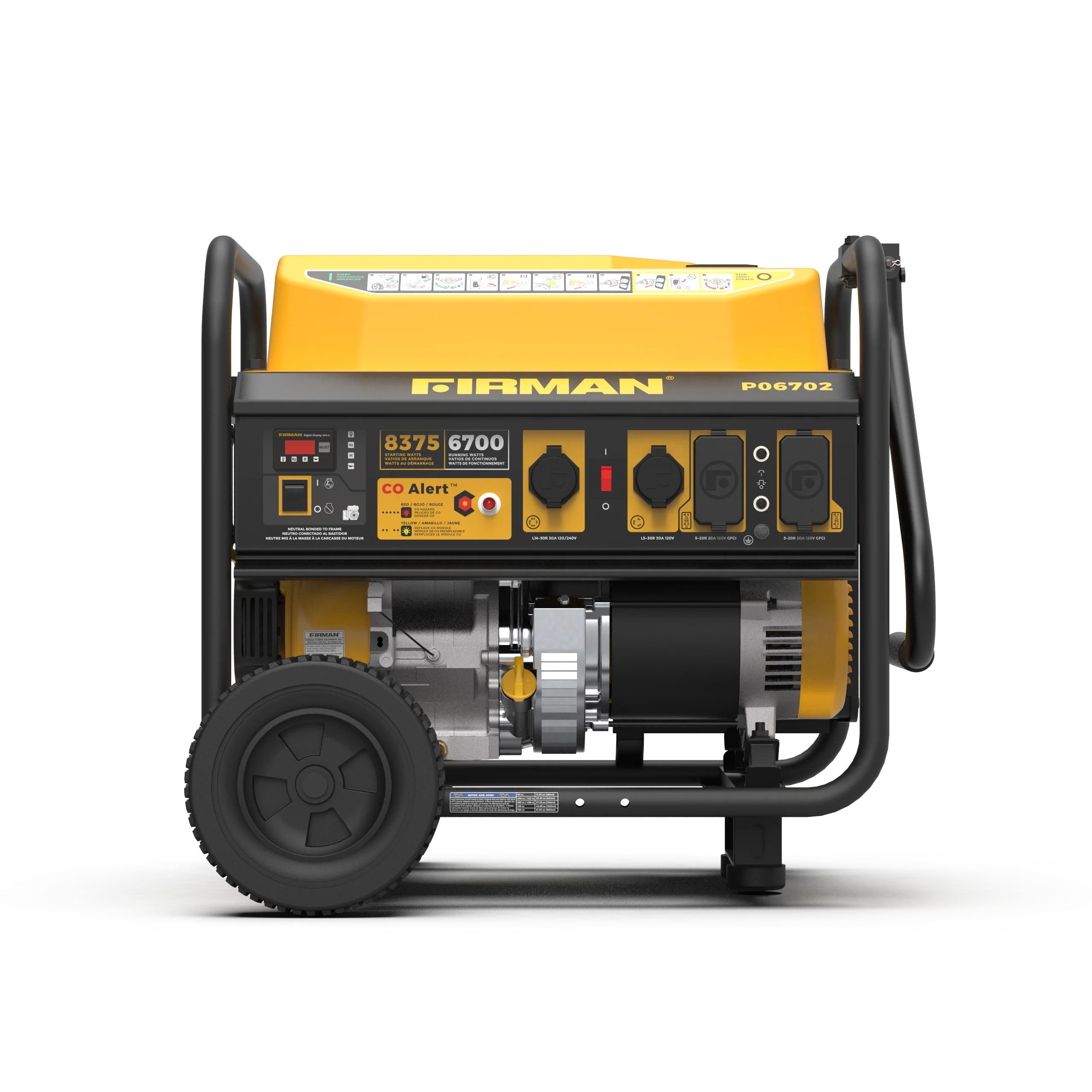 Gas Portable Generator 8375W Recoil Start 120/240V With CO Alert
