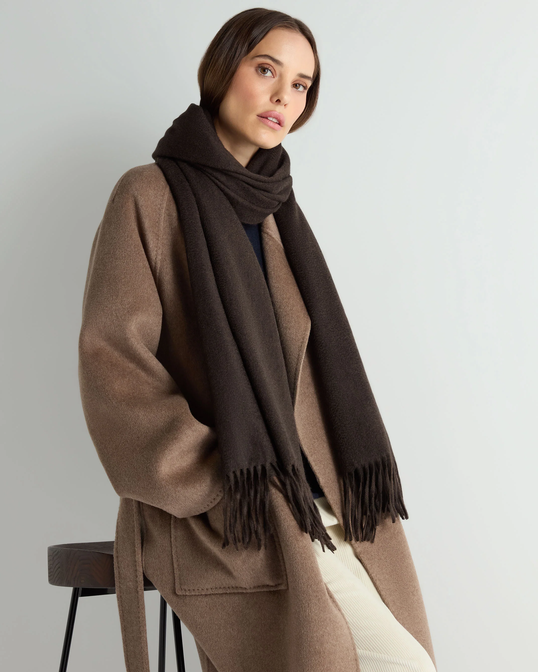 Women's Woven Cashmere Shawl Chocolate Brown