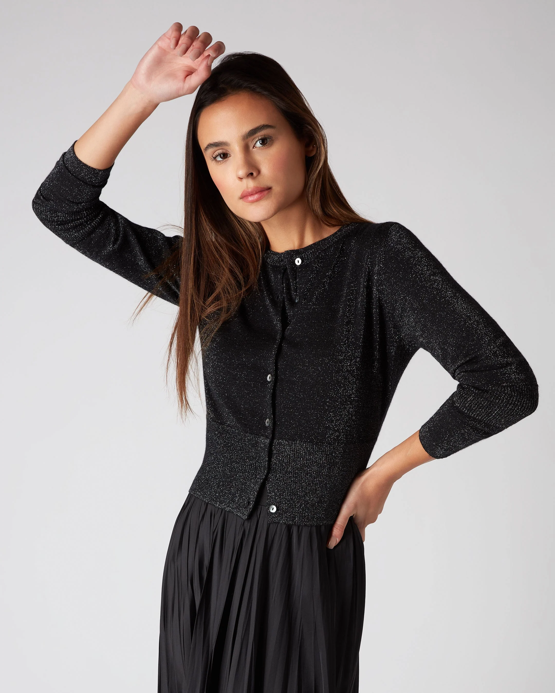 Women's Darcie Superfine Cashmere Cropped Cardigan With Lurex Black Sparkle