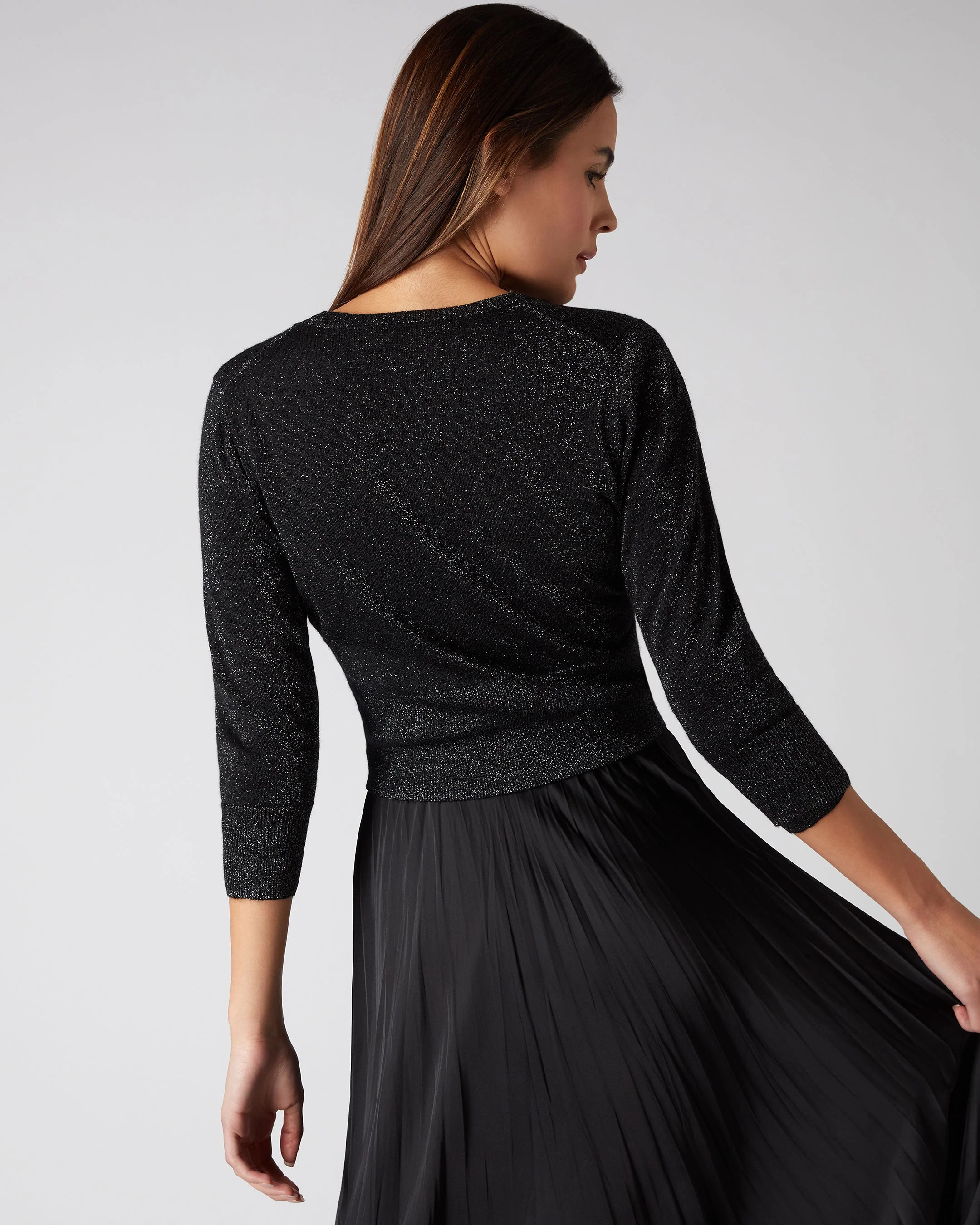 Women's Darcie Superfine Cashmere Cropped Cardigan With Lurex Black Sparkle